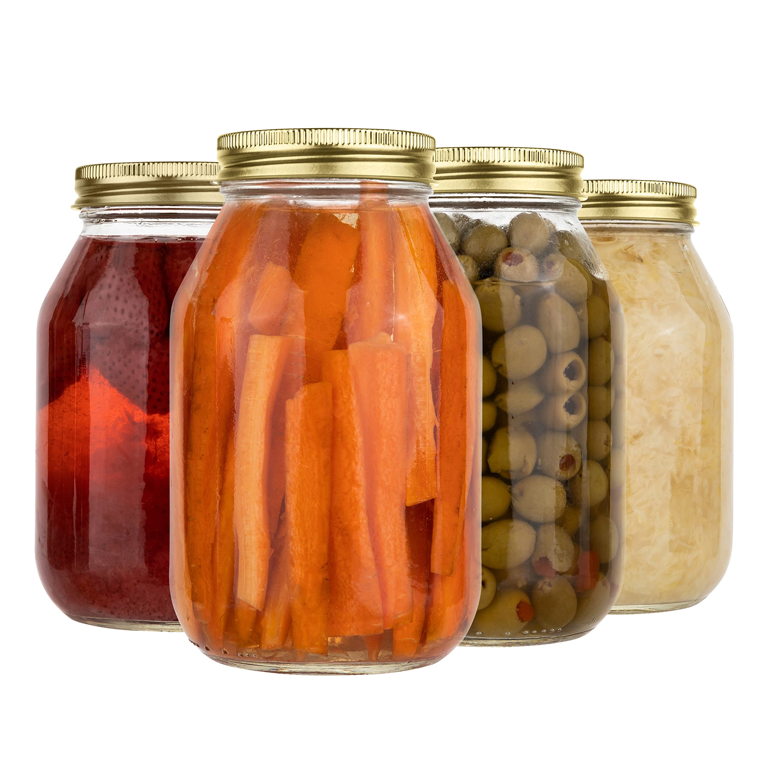 kitchentoolz Regular-Mouth Glass Mason Jars, 32-Ounce Glass Canning Jars with Metal Airtight Lids and Bands for Canning Preserving, Meal Prep, Overnight Oats, Jelly and Jam - Like New