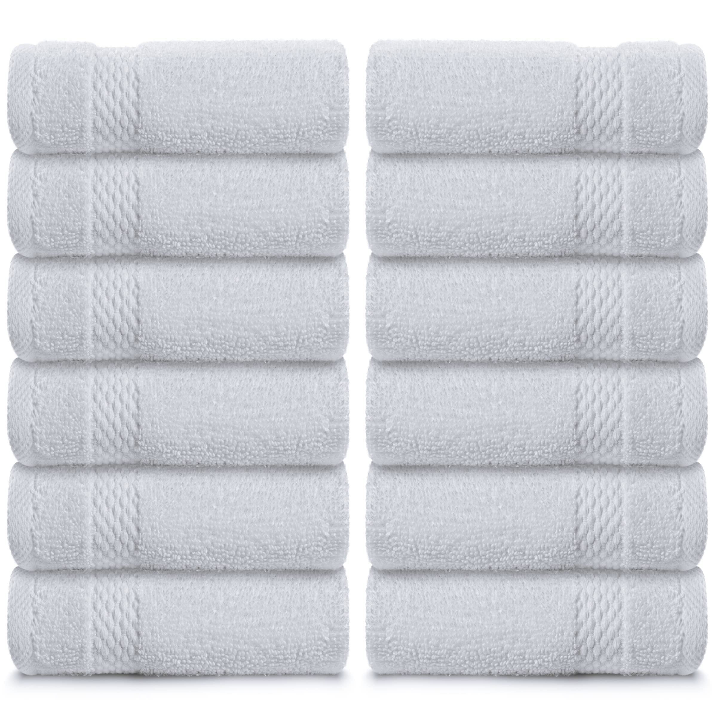WhiteClassic Luxury Cotton Washcloths - Large Hotel Spa Bathroom Face Towel | 12 Pack | White - Like New