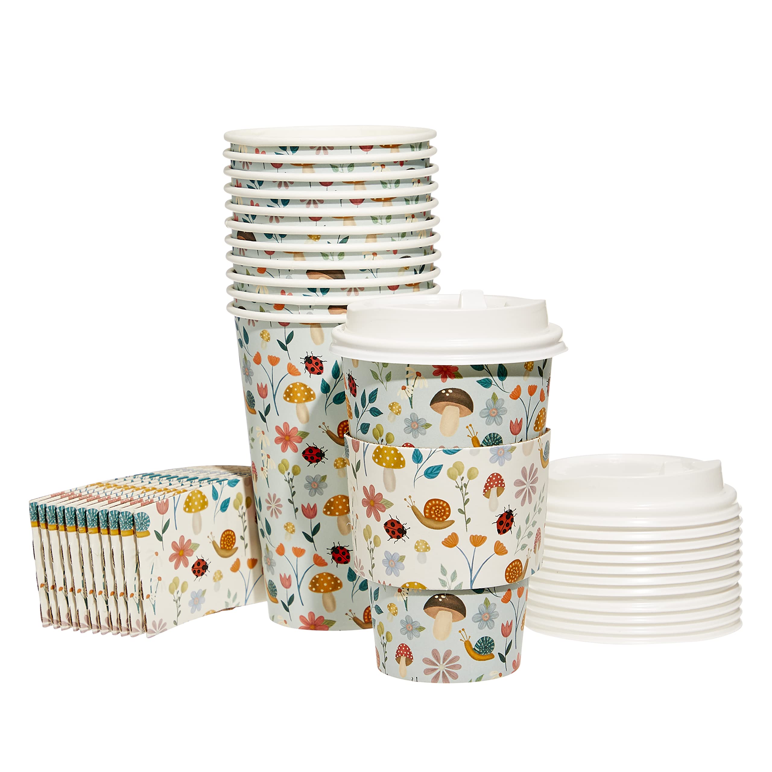 Sheffield Home Disposable Coffee Cups with Lids 16 oz, Cute Disposable Cups with Lids 12 Pack with Sleeves - Like New