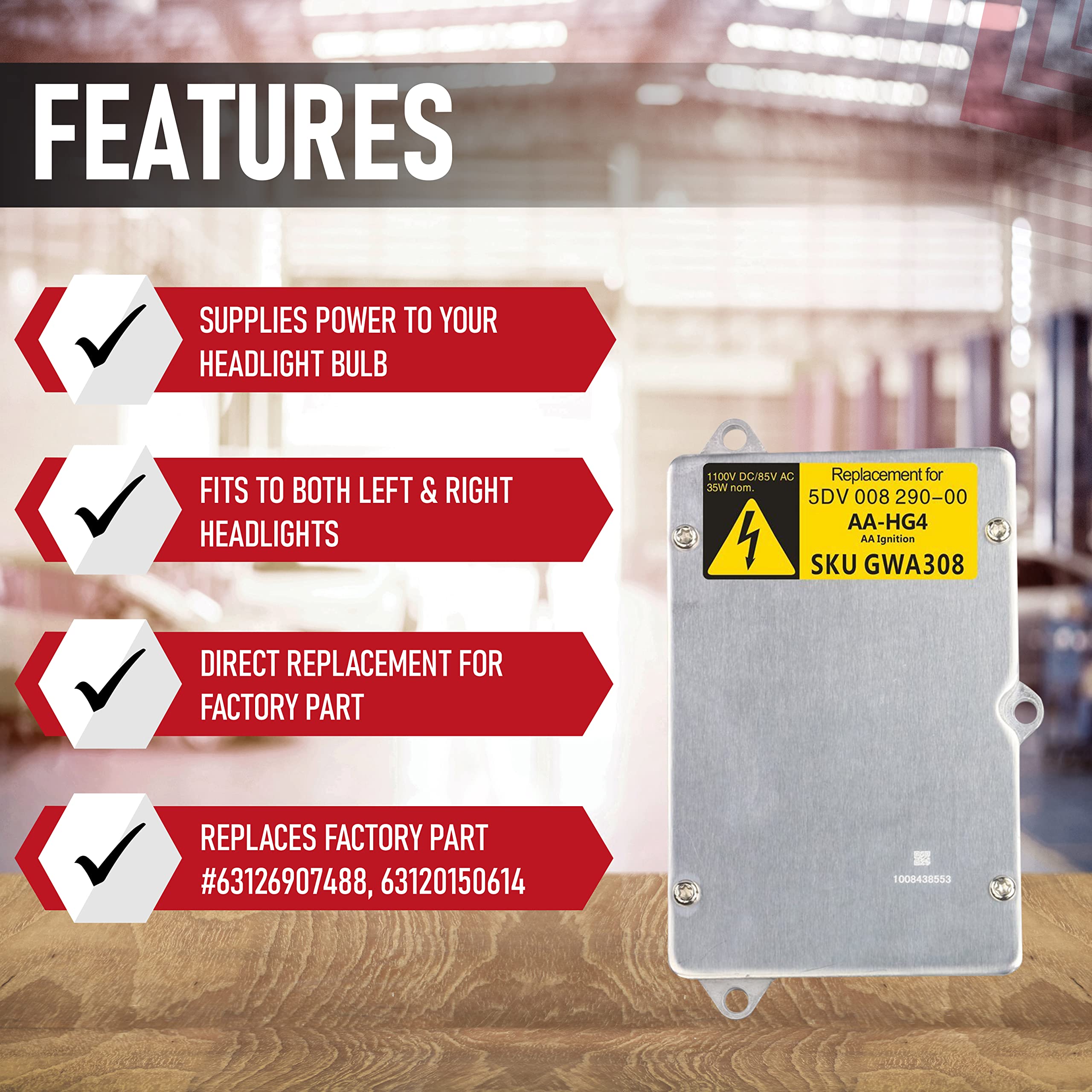 HID Xenon Headlight Ballast - Control Module - Replaces 63126907488, 63120150614, 05103356AA - Compatible with BMW, Audi, Mercedes-Benz Vehicles & More - X5, Z4, 545i, Pacifica, 9-3, A6, A8, S6, S8 - Very Good