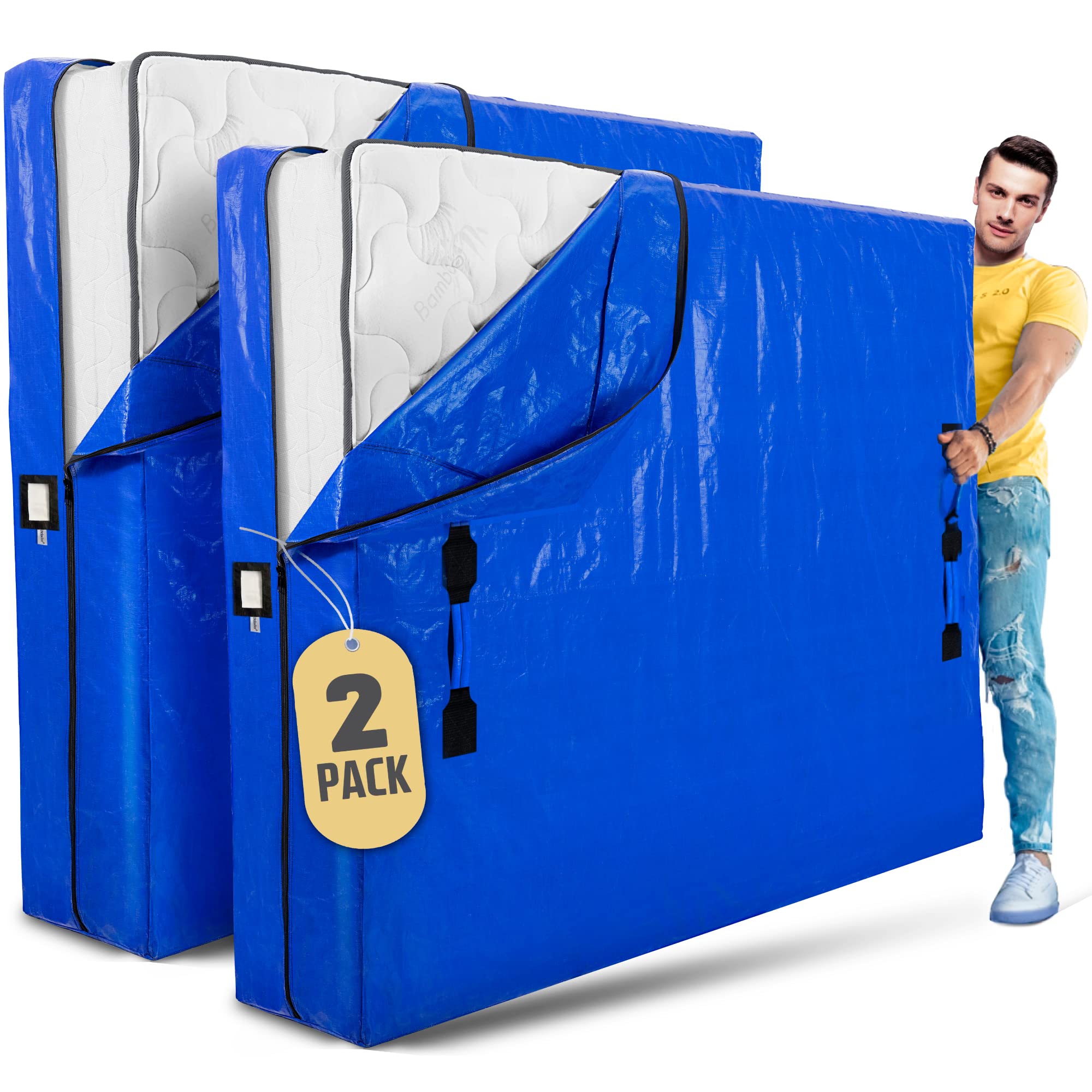 Mattress Bags for Moving with 8 Handles Twin - 2 PACK Extra-Thick Mattress Bag for Moving - Reusable Mattress Storage Bag - Zippered Mattress Cover for Moving, Moving Mattress Bag Protector - Like New