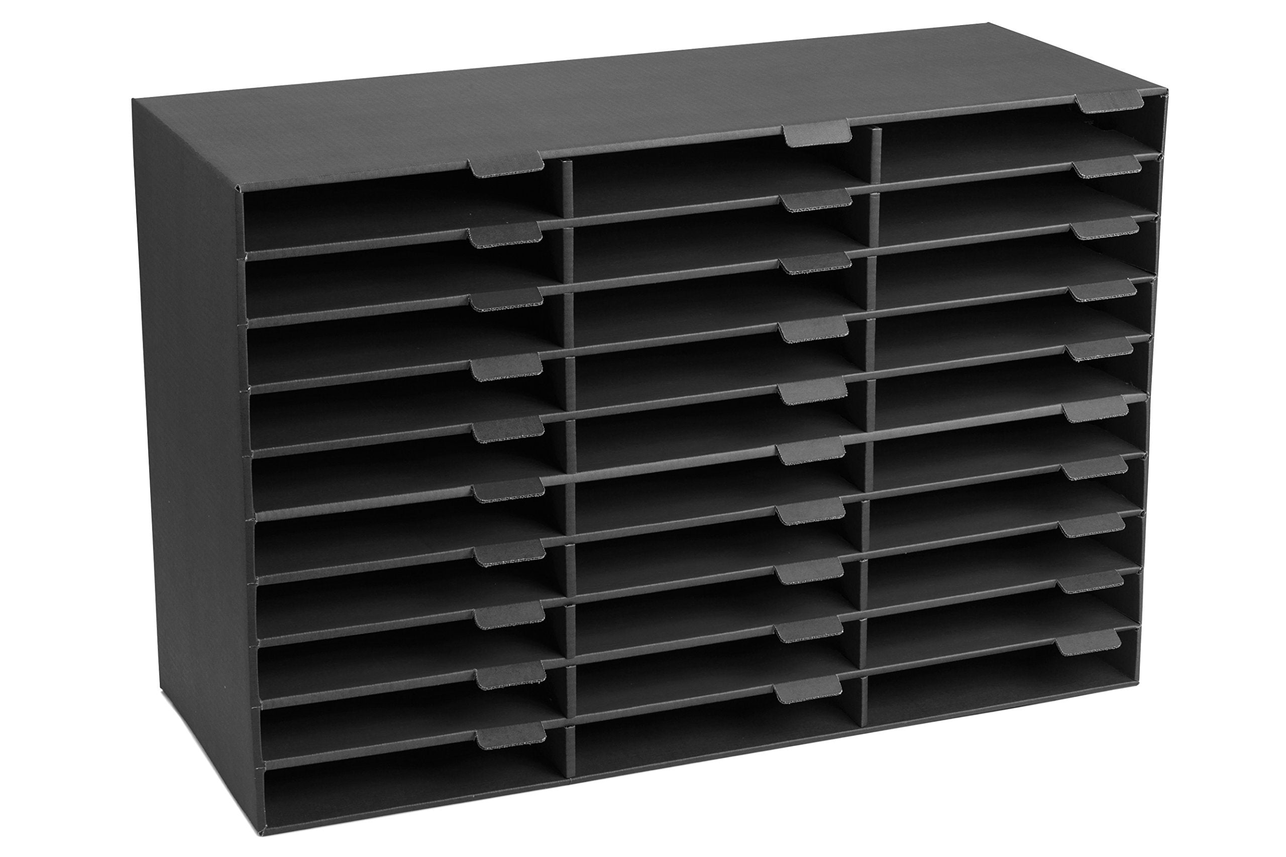 AdirOffice Cardboard Paper Organizer - Classroom Mailbox , Literature Organizers , Office Sorter Mailboxes , Construction papers Storage with Slots , Compartment Shelf Holder (30 Slot, Black) - Like New