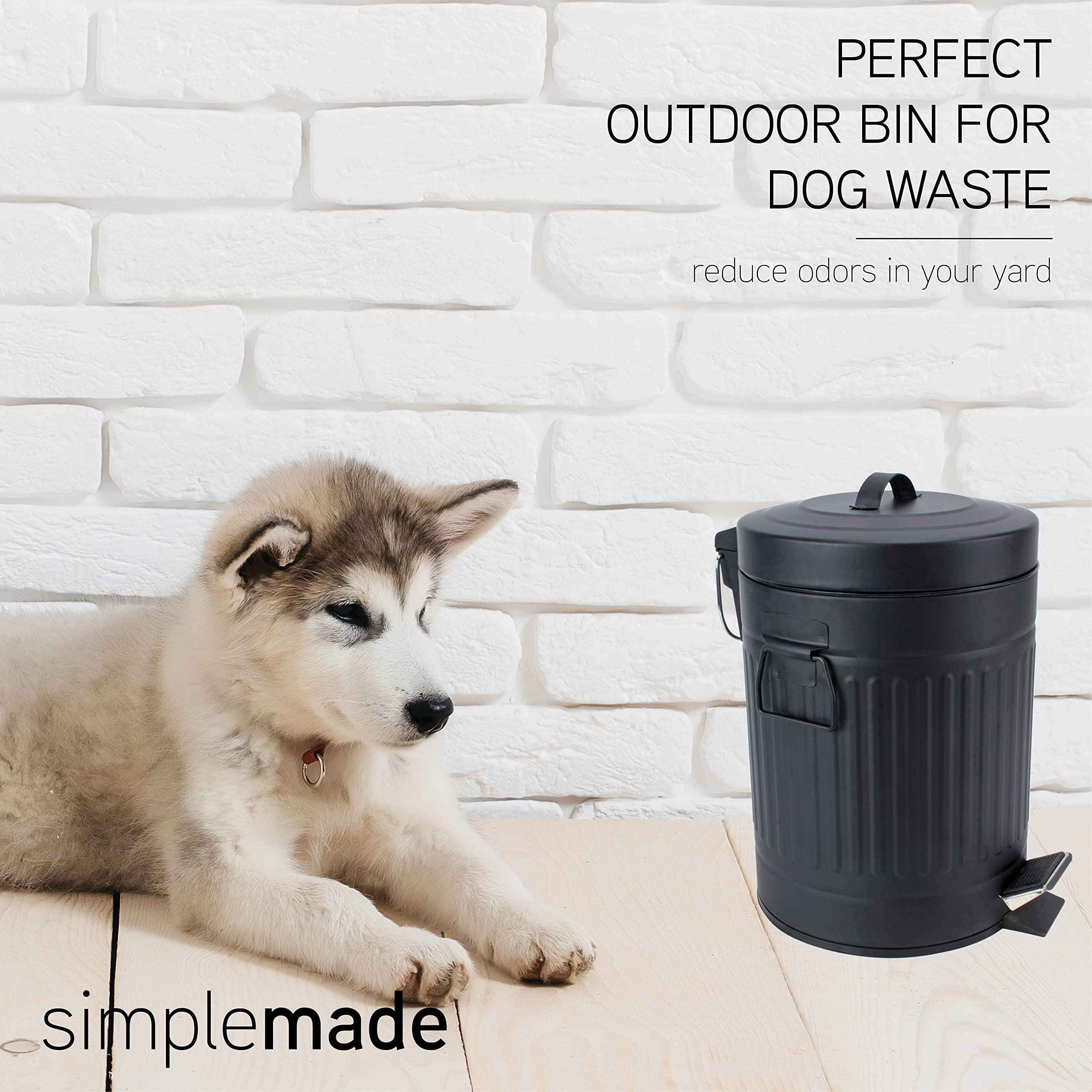 simplemade Round Step Trash Can - 5 Liter / 1.3 Gallon - Black Stainless Steel Bathroom Trash Can | Small Trash Can with Lid | Office Trash Can | Small Garbage Can with Lid | Metal Wastebasket  - Very Good