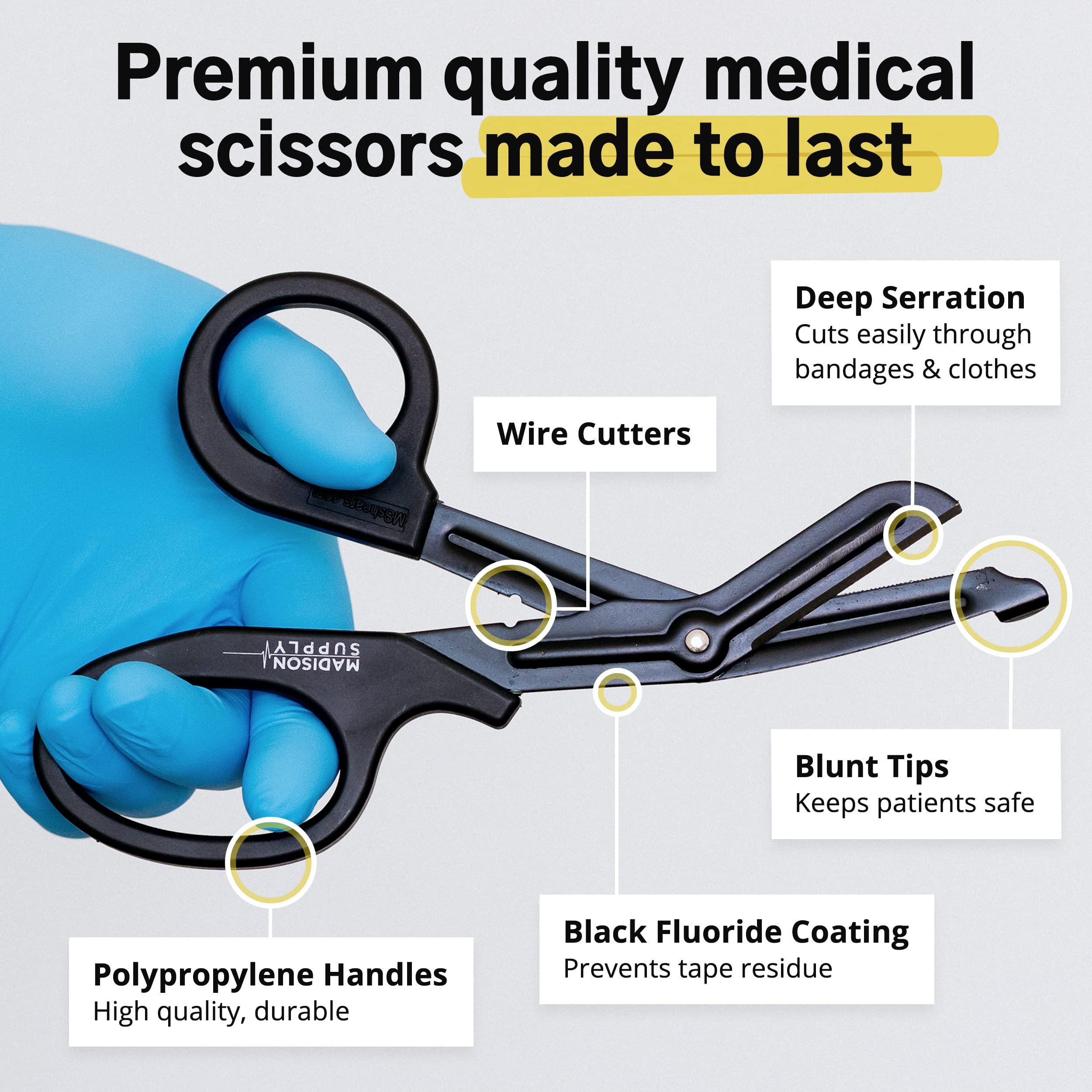 Madison Supply - Medical Scissors, EMT and Trauma Shears, Premium Quality 7.5"- 2-Pack and 4-Pack - Good