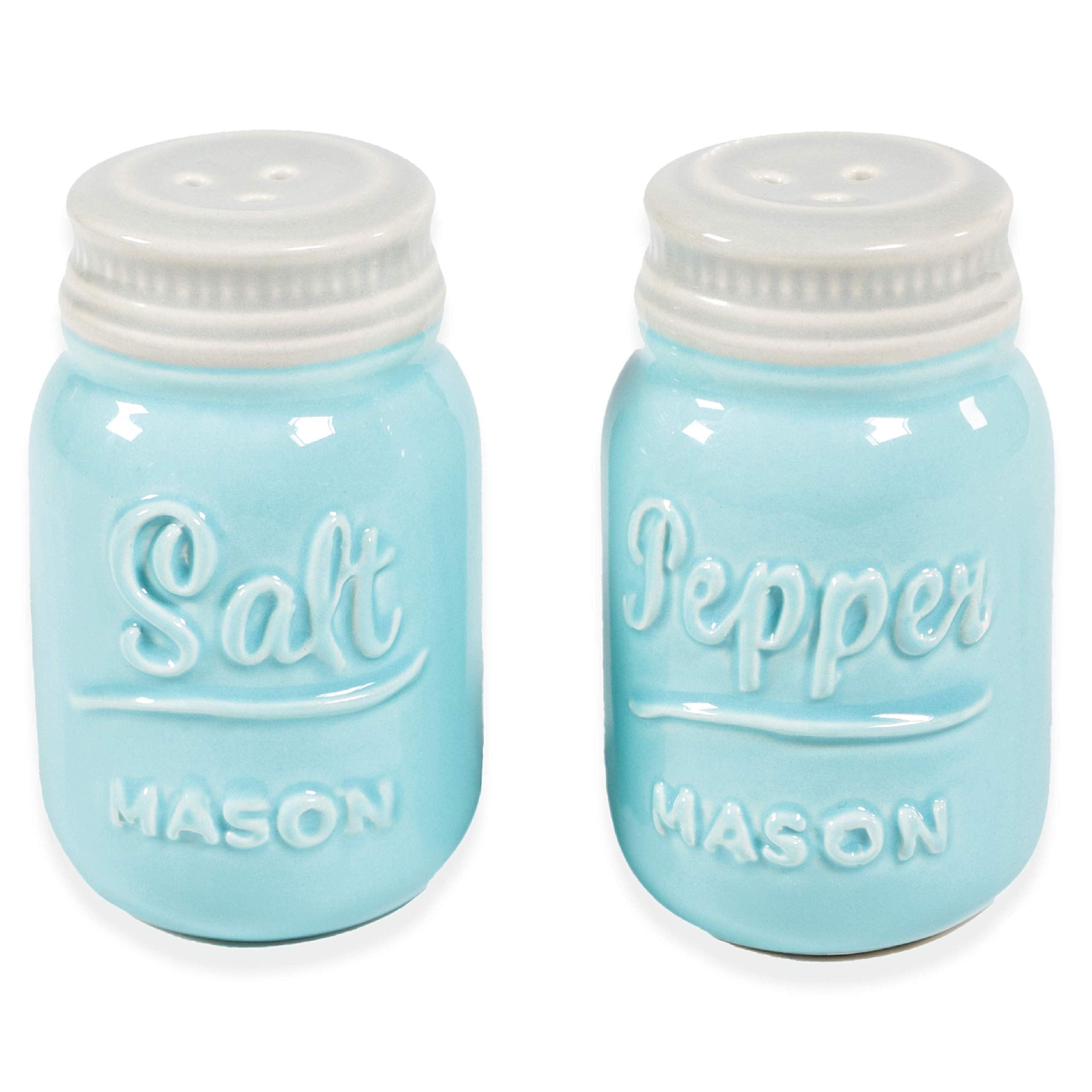 Mason Salt & Pepper Shakers - Vintage Ceramic Salt & Pepper Shaker Set - Retro Farmhouse Decorative Jar Dispenser for Kitchen - Good