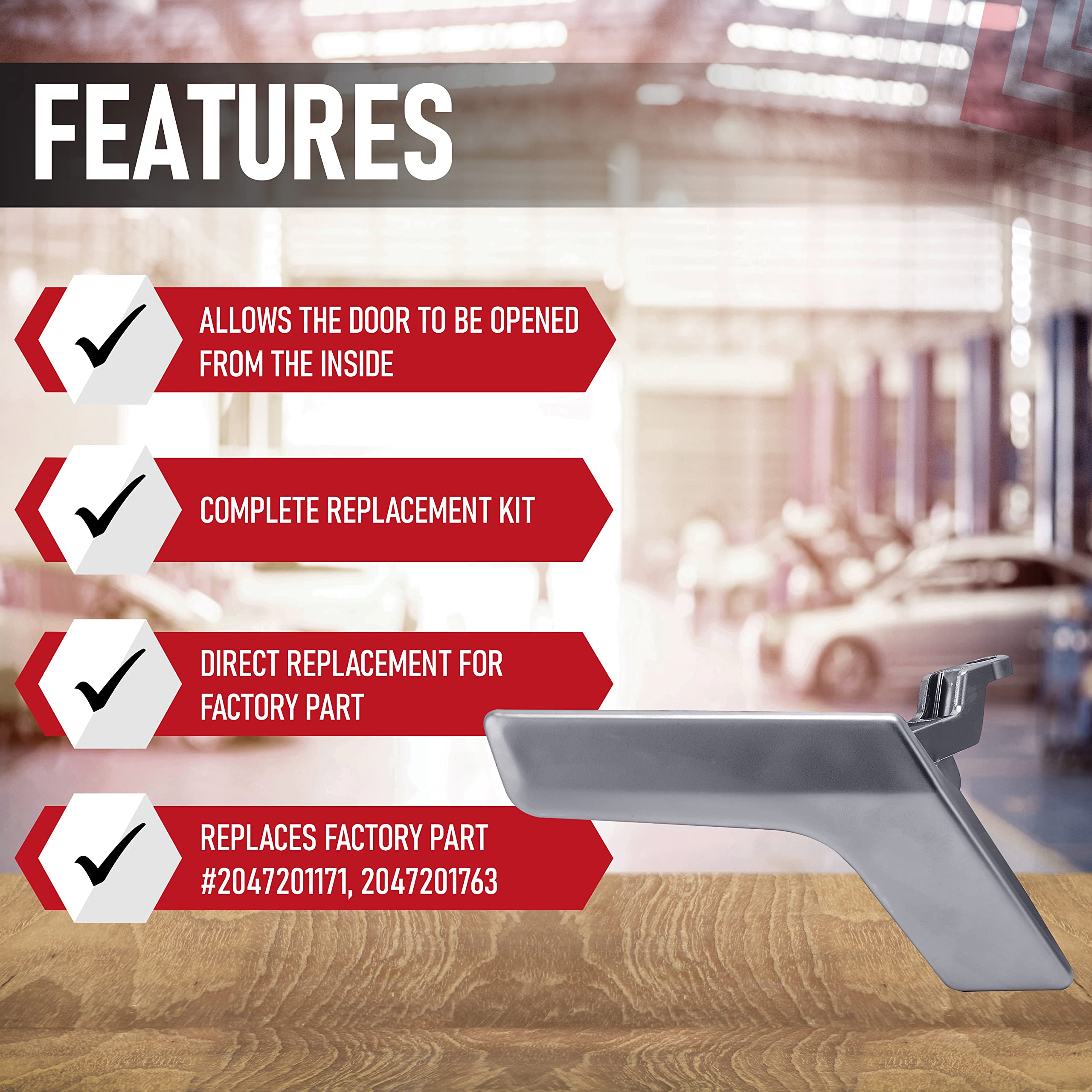 Interior Door Handle Kit - Front Left or Rear Driver Side - Compatible with Mercedes-Benz Vehicles - W204, X204 C230, C250, C300, C350 - Replaces 2047201171 , 2047201763, 2047202663 - Matte Silver - Like New