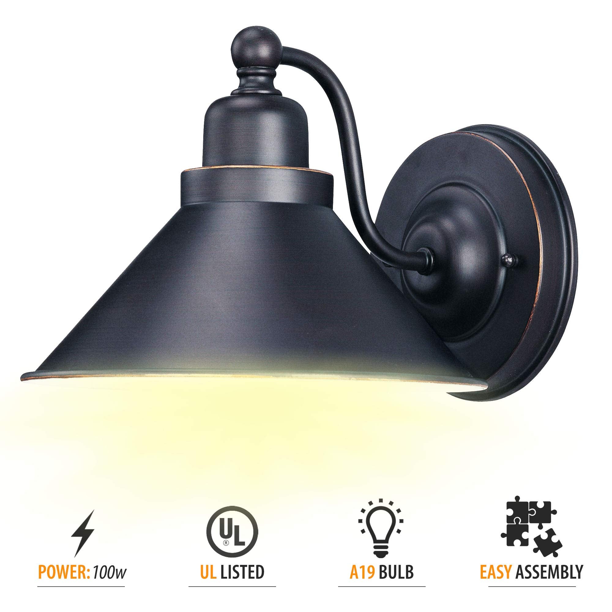 Ciata Wall Scone, Vanity Light, Transitional Style Downlight, with Mission dust Bronze Finish and Metal Shade  - Like New