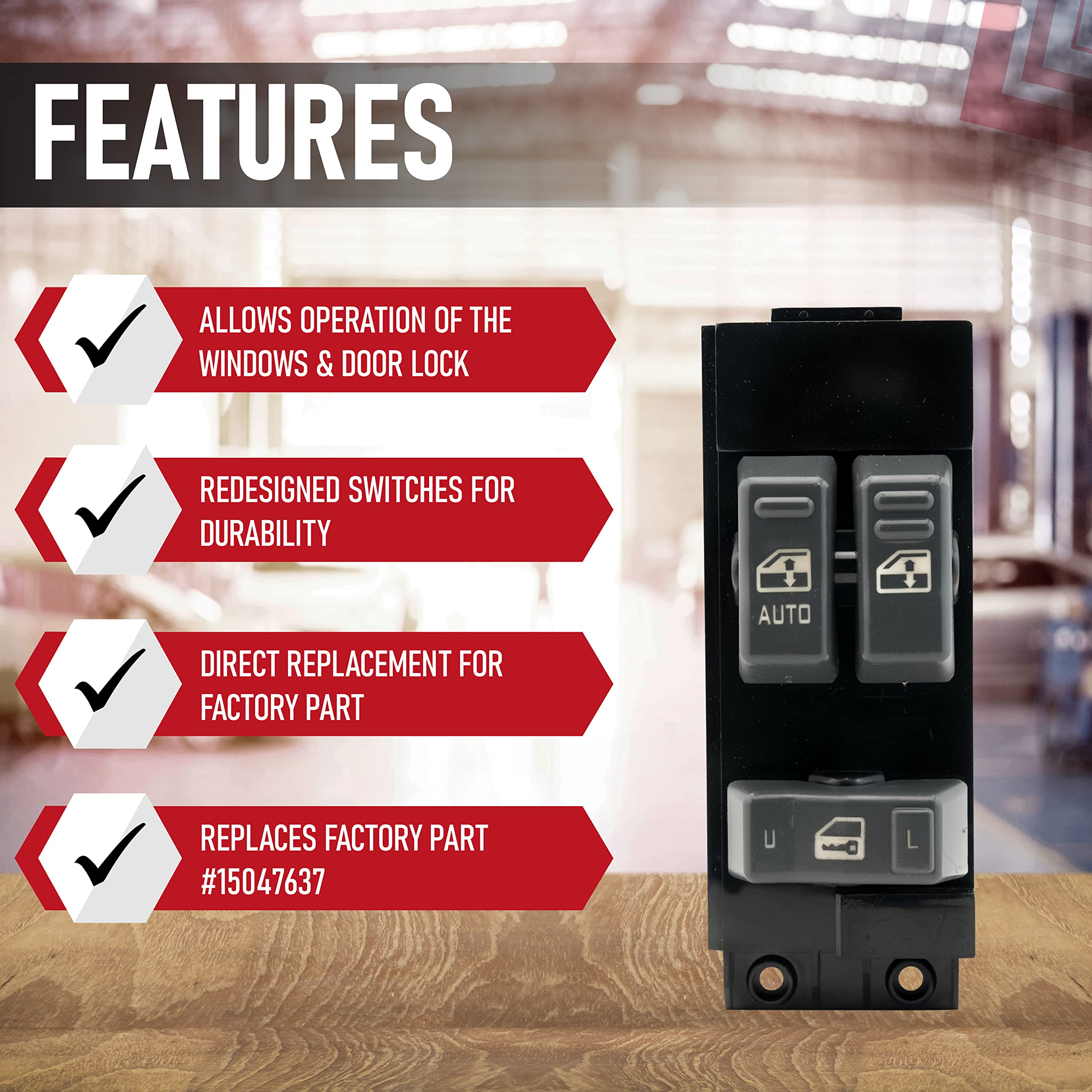 Master Power Window Switch, Gray - Driver Side Door - Compatible with Chevy Silverado and Sierra 1500, 2500, 2500 HD, 3500-1999, 2000, 2001, 2002 - Replaces 15047637 - Very Good