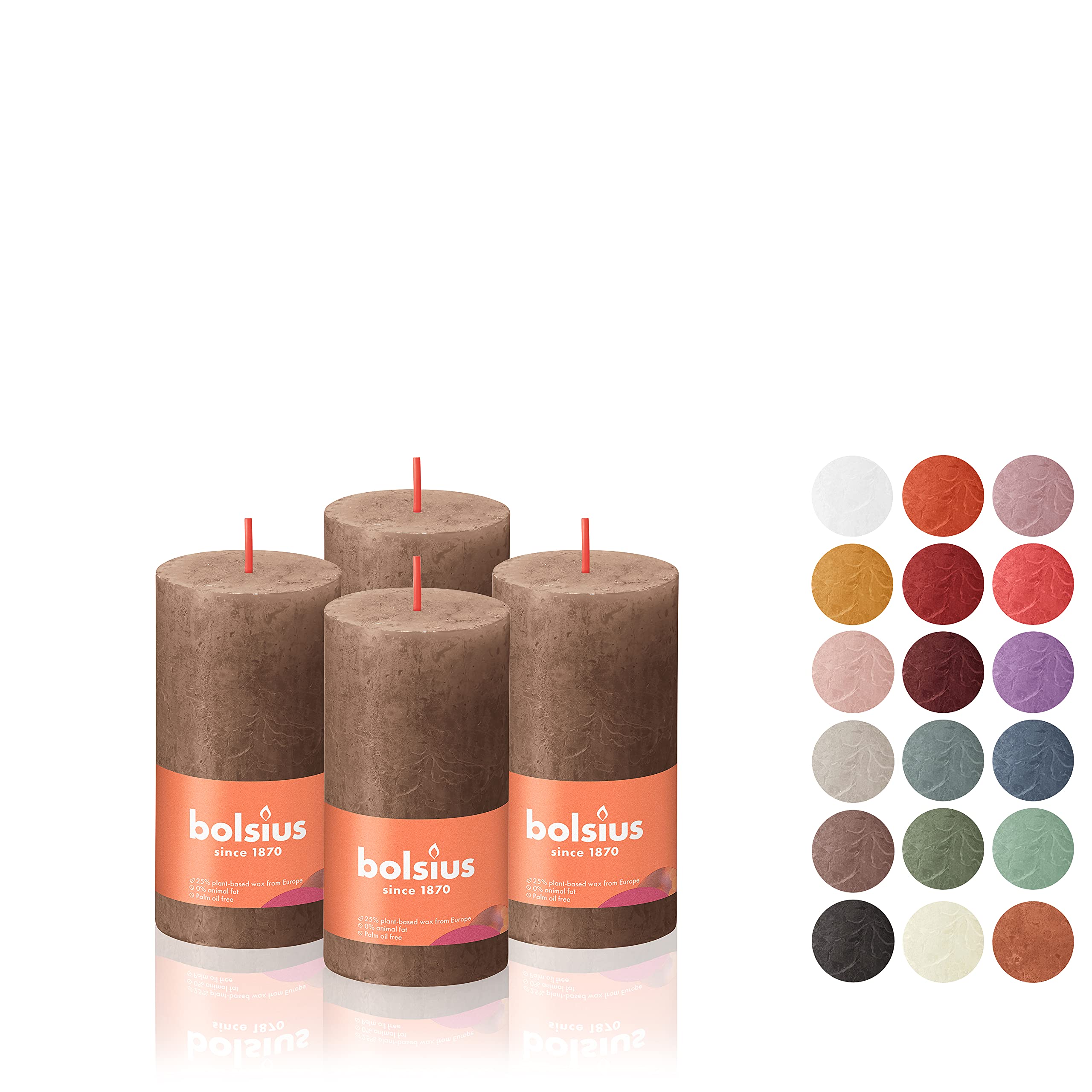 BOLSIUS 4 Pack Suede Brown Rustic Pillar Candles - 2 X 4 Inches - Premium European Quality - Includes Natural Plant-Based Wax - Unscented Dripless Smokeless 30 Hour Party D�cor and Wedding Candles - Acceptable