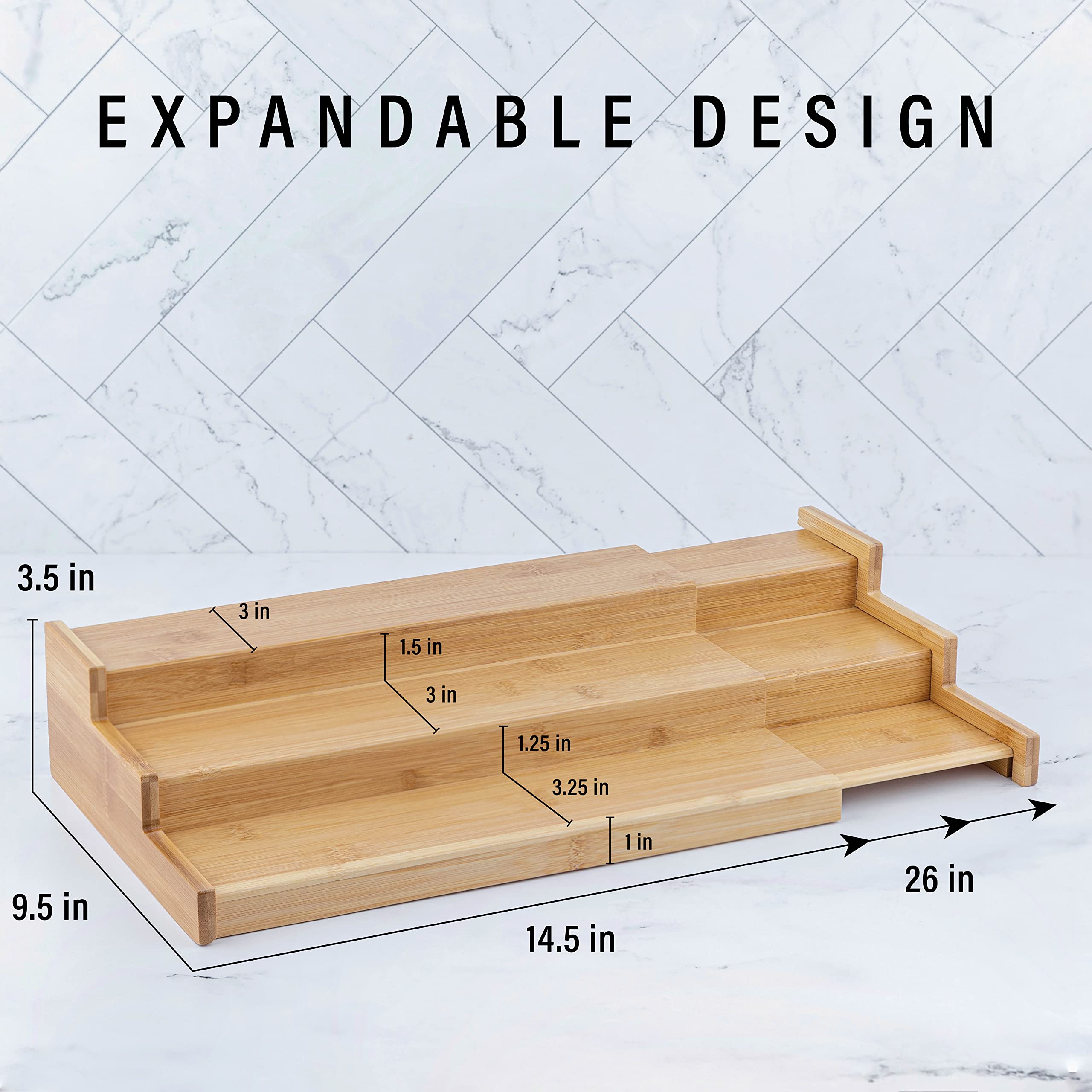 Homeries Expandable 3-Tier Spice Rack Modern Design Waterproof and Non Skid Shelf Kitchen Organizer for Pantry Cabinet or Countertop Use - Good