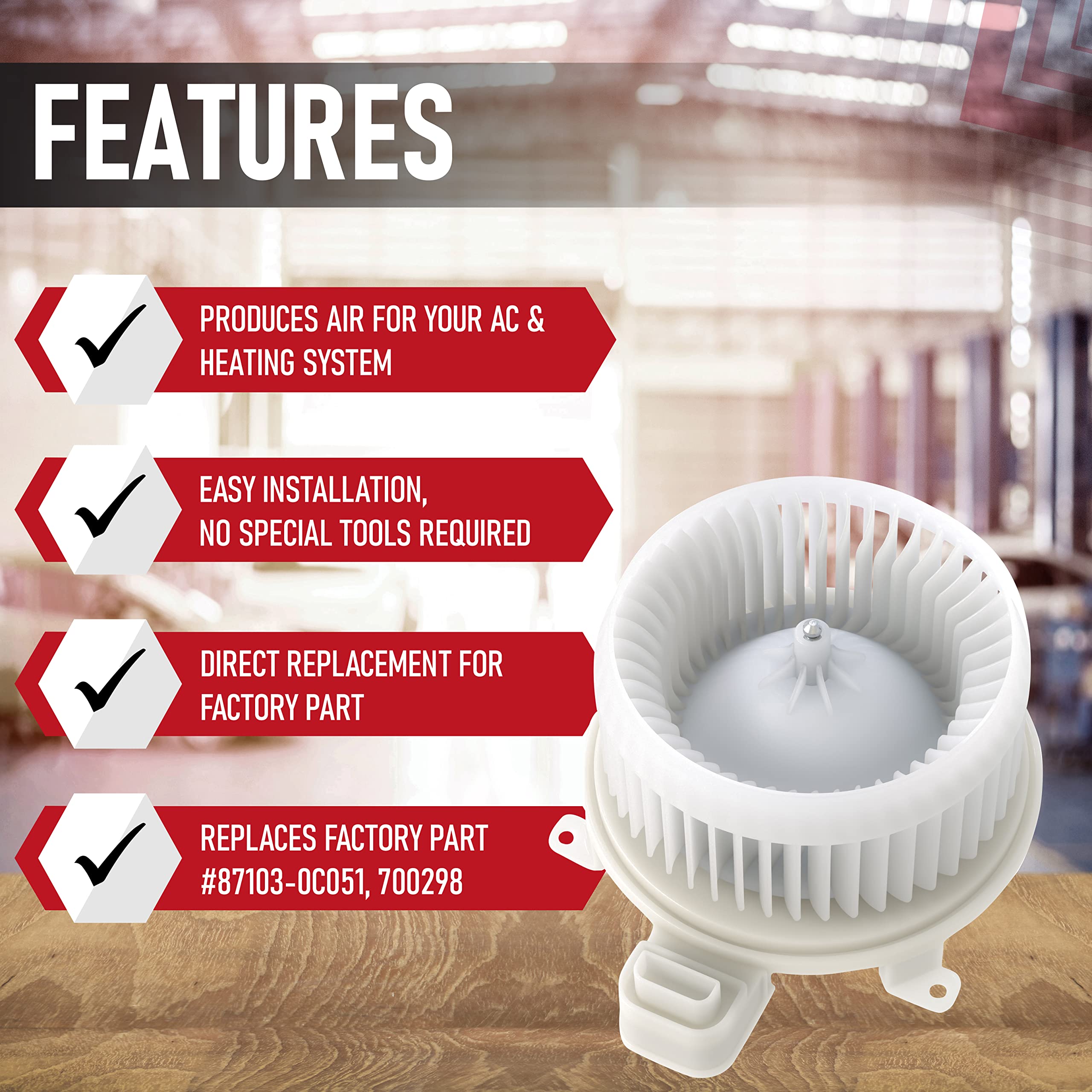 Replacement AC Blower Motor - Compatible with Toyota Vehicles - Sequoia 2008, 2009, 2010, 2011-2019, Sienna 2011-2020 - Replaces Part 87103-0C051, 700298, 75050, 871030C051 - Fan Assembly - Acceptable