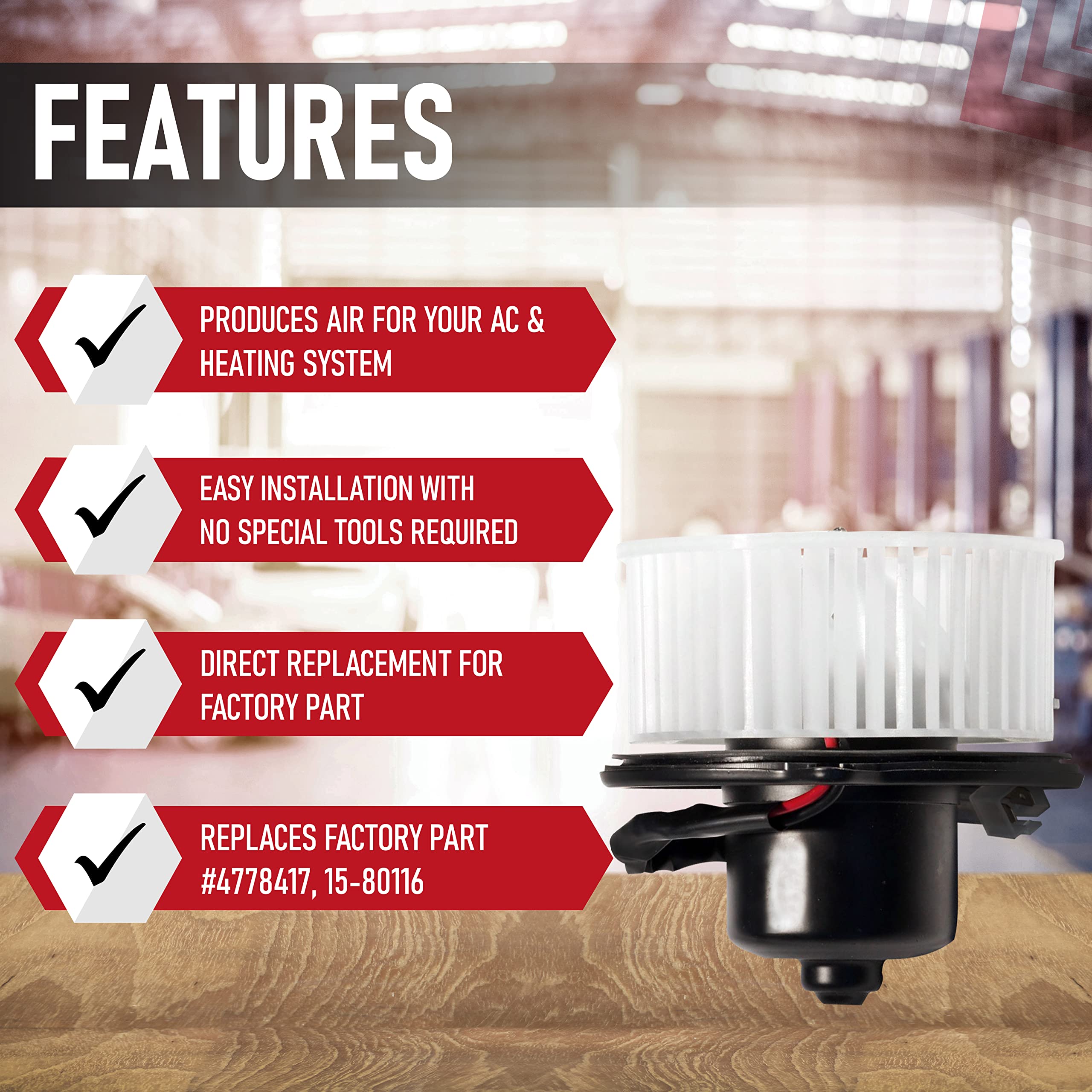 AC Blower Motor with Fan Replaces 4778417, 5015866AA, 700010, 615-00486 - Compatible with Dodge & Jeep - 1994-2002 Ram 1500, 1994-2002 Ram 2500, 94-02 Ram 3500 & 1993-1998 Grand Cherokee - Very Good