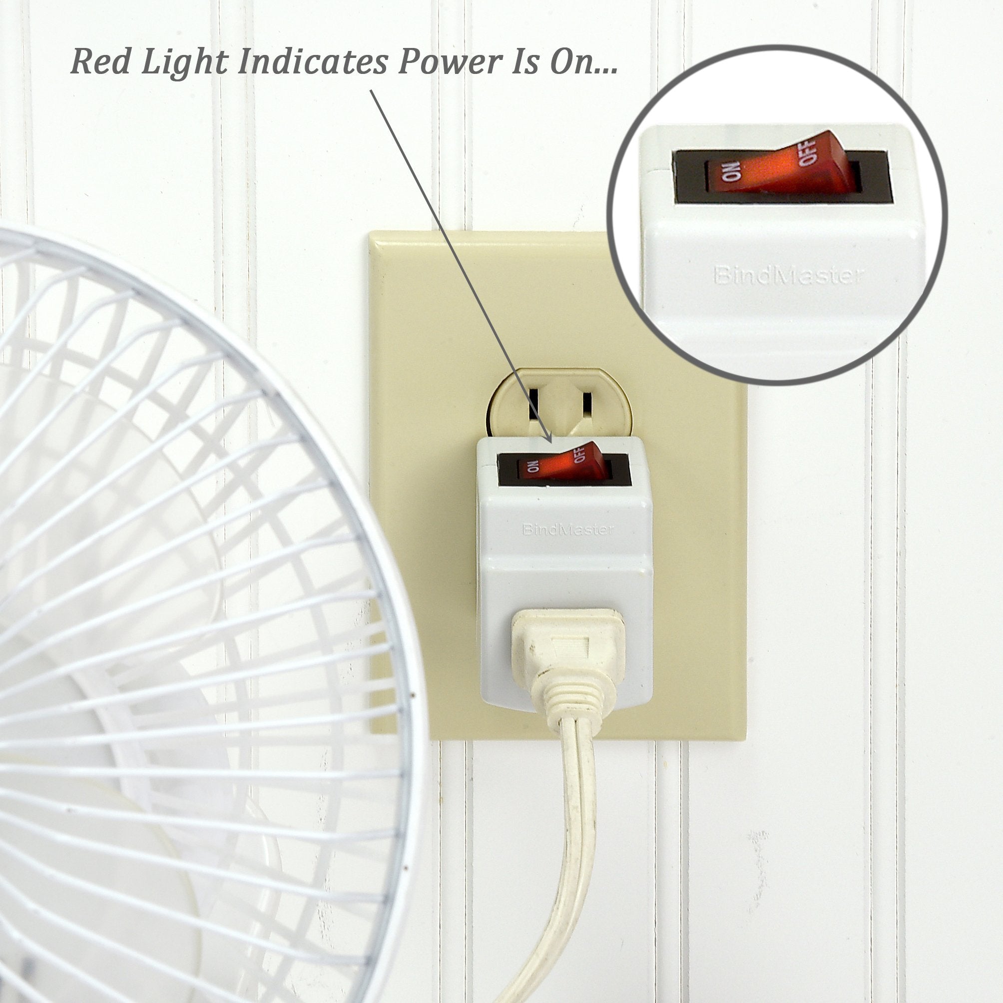 BindmMaster 2 Prong Single Port Power Adapter with Red Light Indicator On/Off Switch to be Energy Saving, White (3 Pack) - Like New