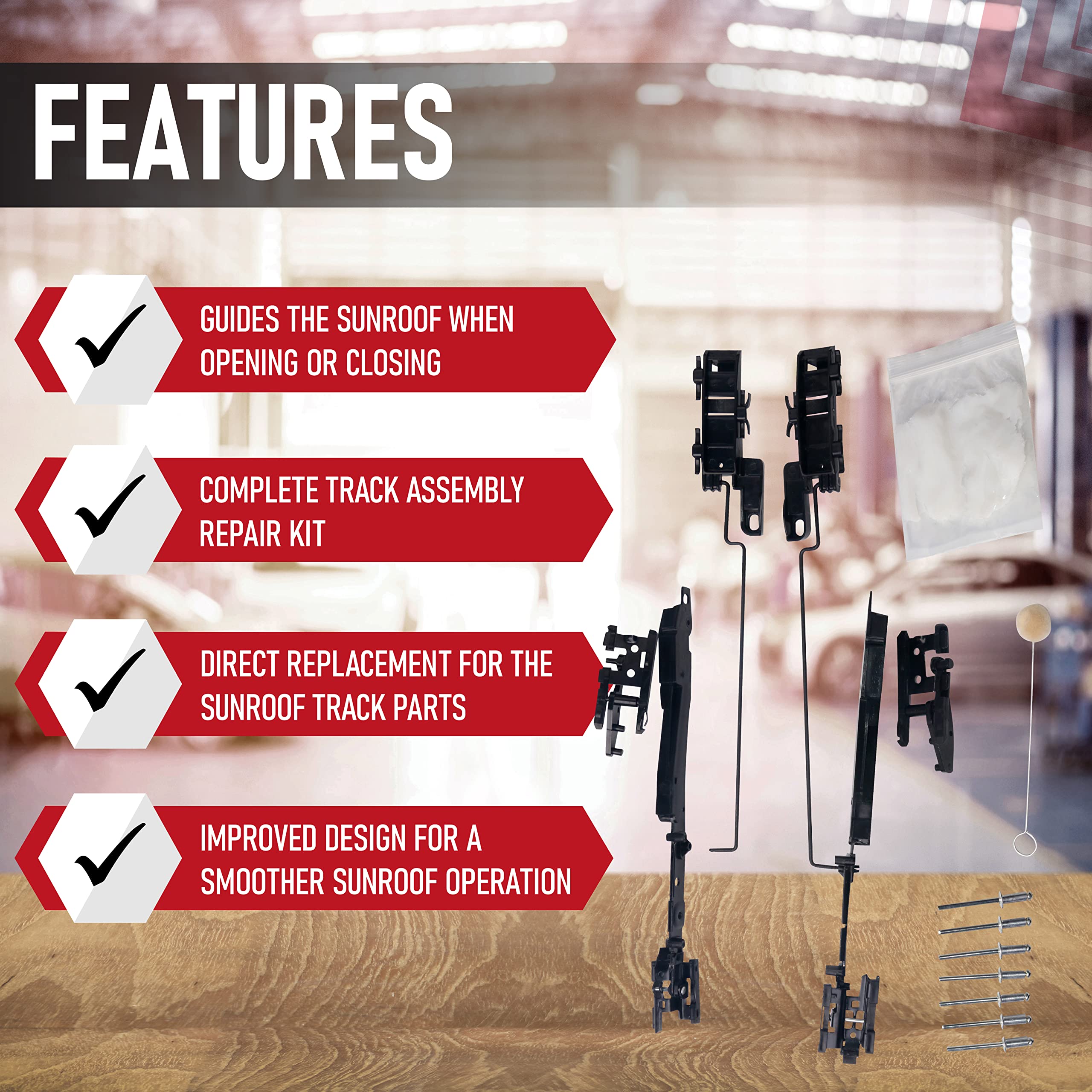 Sunroof Track Assembly Repair Kit - Compatible with Ford & Lincoln Vehicles - F150 2000-2014, Expedition 2000-2017, F250, F350, F450 Super Duty 2005-2016, Navigator, 2006-2008 Mark LT - Sun Roof - Very Good