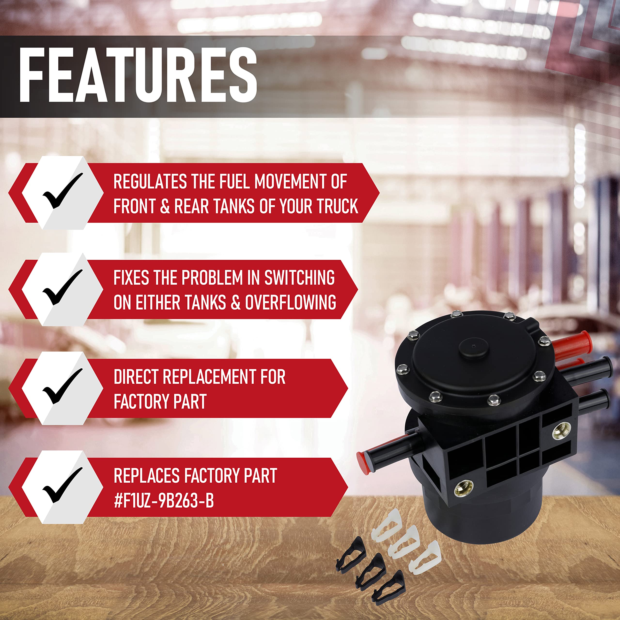 Replacement Reservoir Fuel Tank Selector Valve - Compatible with Ford F-150, F-250 and F-350 1989 - 1997 - Replaces F1UZ-9B263-B, F1UZ9B263B - 89, 90, 91, 92, 93, 94, 95, 96, 97 - Fuel Tank Selector - Like New