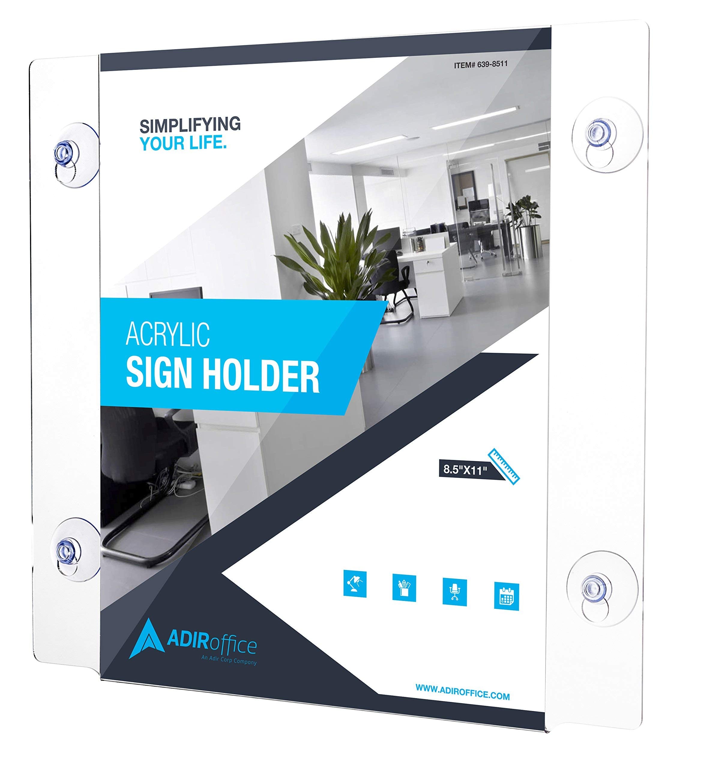 AdirOffice Acrylic Window Sign Holder with Suction Cups 2 pack - Very Good
