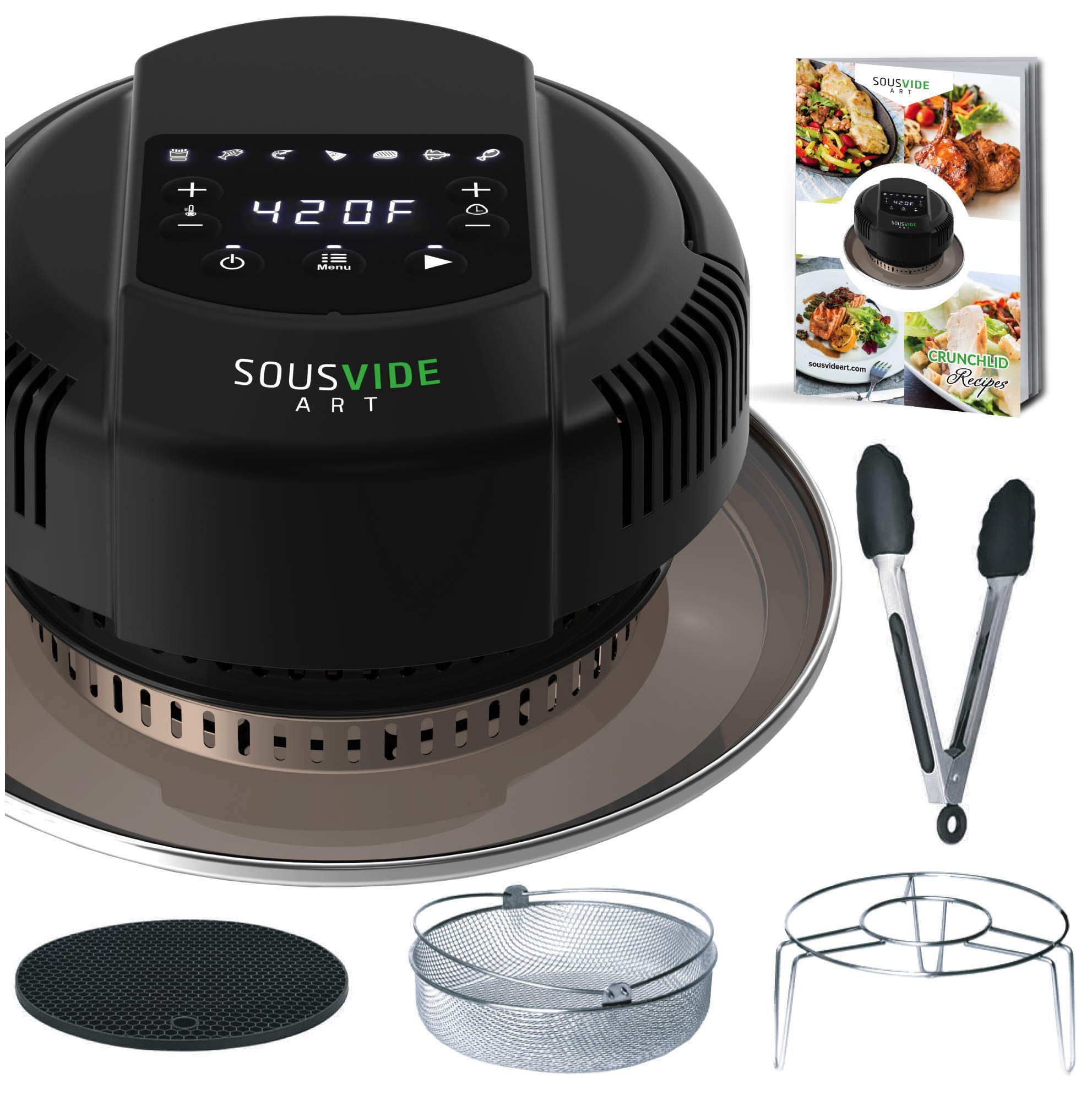 Sousvide Art 7-in-1 Instant Pot Air Fryer Lid 8 qt, 7 Presets - Instant Pot Pressure Cooker Attachment - Cooking Pots - Airfyer Accessories Combo Includes Basket, Rack, Mat, Tongs, Cookbook - Acceptable