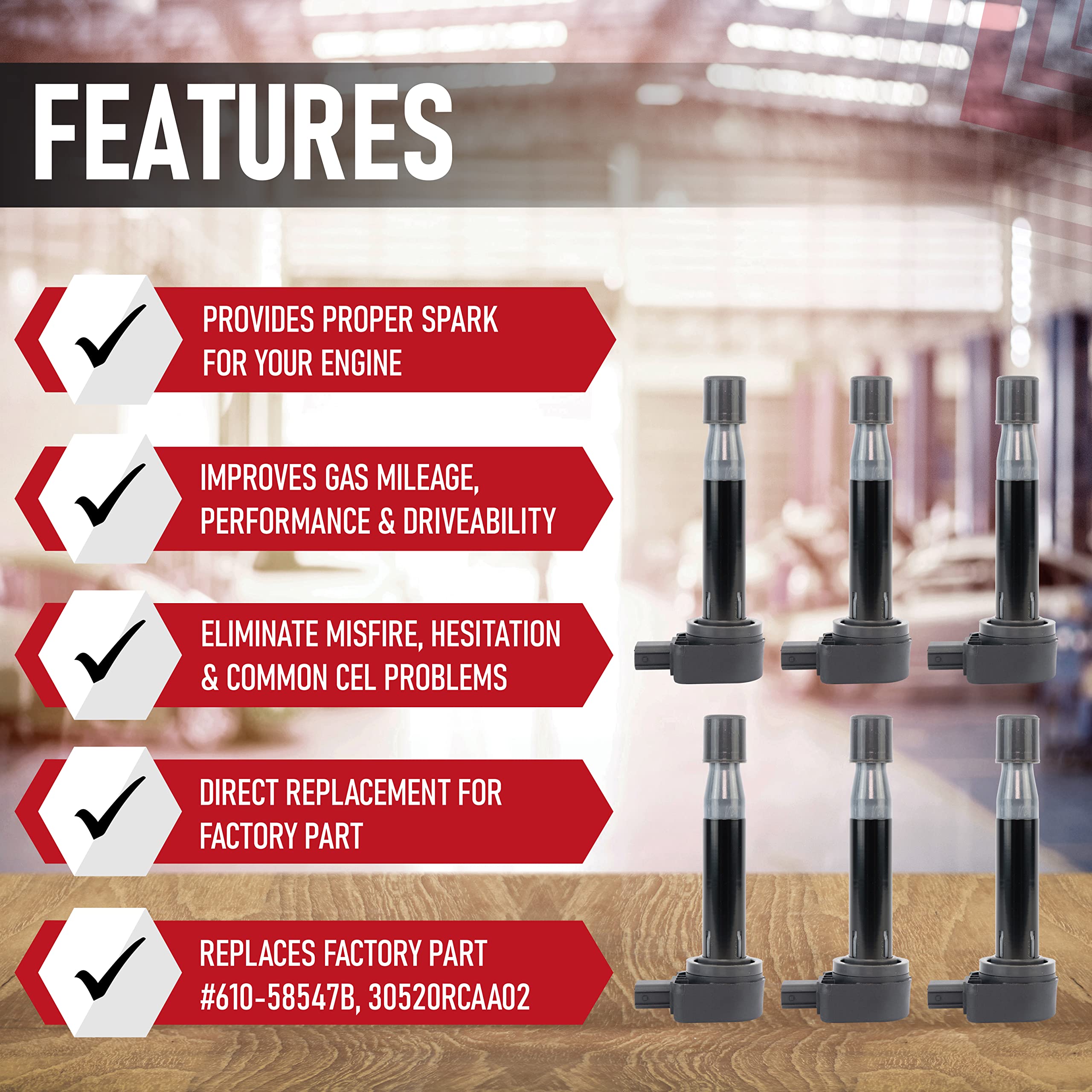 Ignition Coil Pack Set of 6 - Compatible with Honda, Acura, Saturn Vehicles - TL 3.2 V6 1999-2008 - CL, RL 2005-2011 - Odyssey 1999-2010 - Accord V6 - Replaces 610-58547B, 30520-RCA-A02 - Very Good