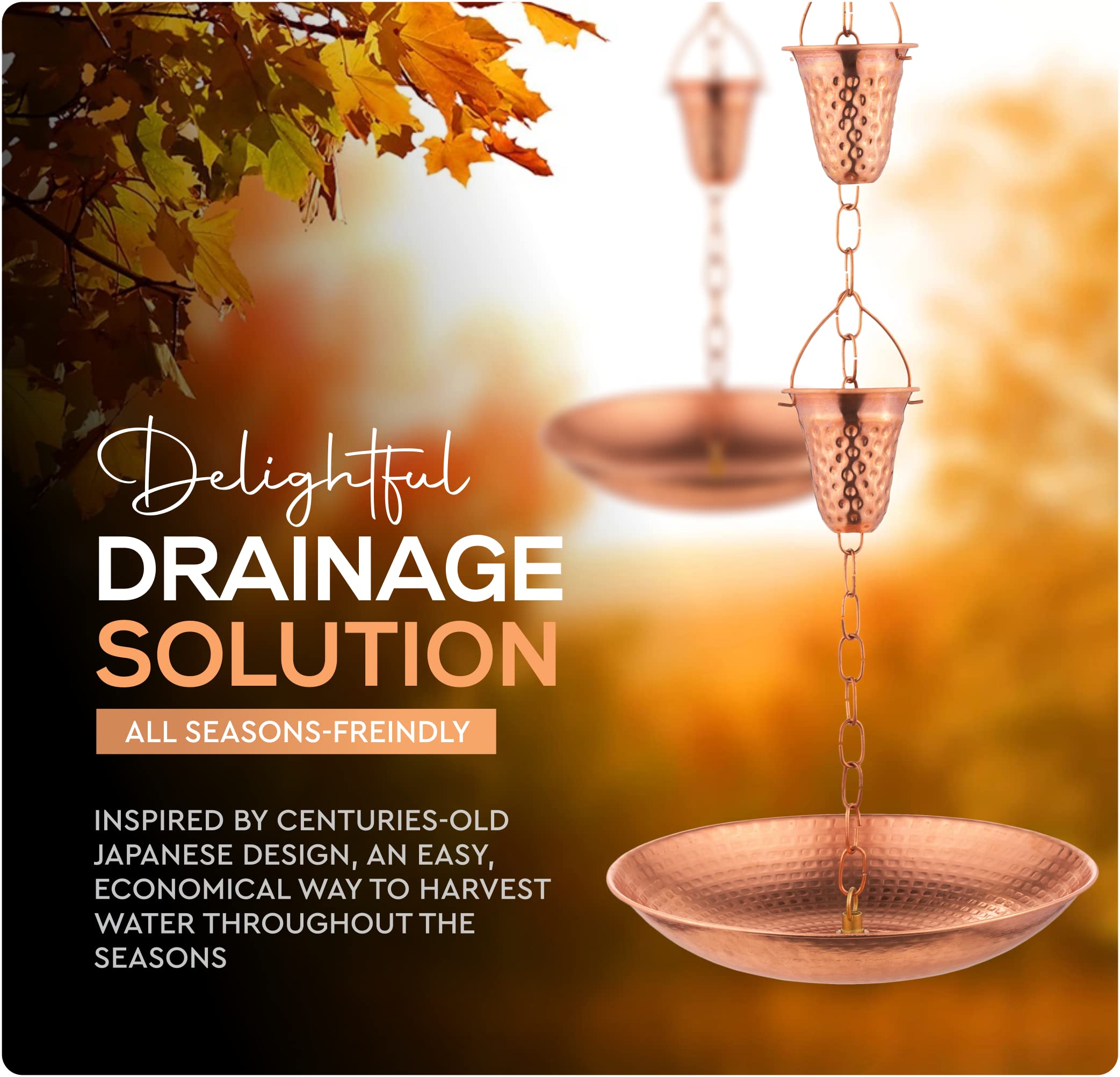 Marrgon Copper Anchoring Basin � Hammered Metal Bowl for Rain Chain Downspout Gutters � Beautiful Decorative Fountain Dish Display for Outdoor Garden, Lawn & Patio Water Feature � 11� Wide x 2� High - Like New