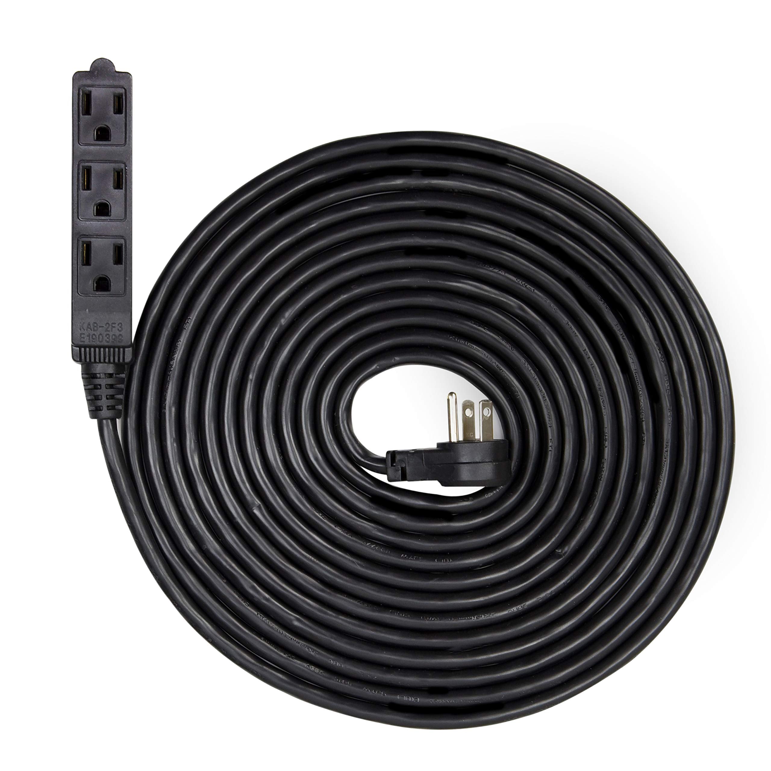 Electes 20 Feet Heavy Duty Extension Cord / Wire , Multi 3 Outlet , 3 Prong Grounded , Angled Flat Plug , 16/3 , SPT3 , UL Listed , Black {Value! 3 Pack} - Like New
