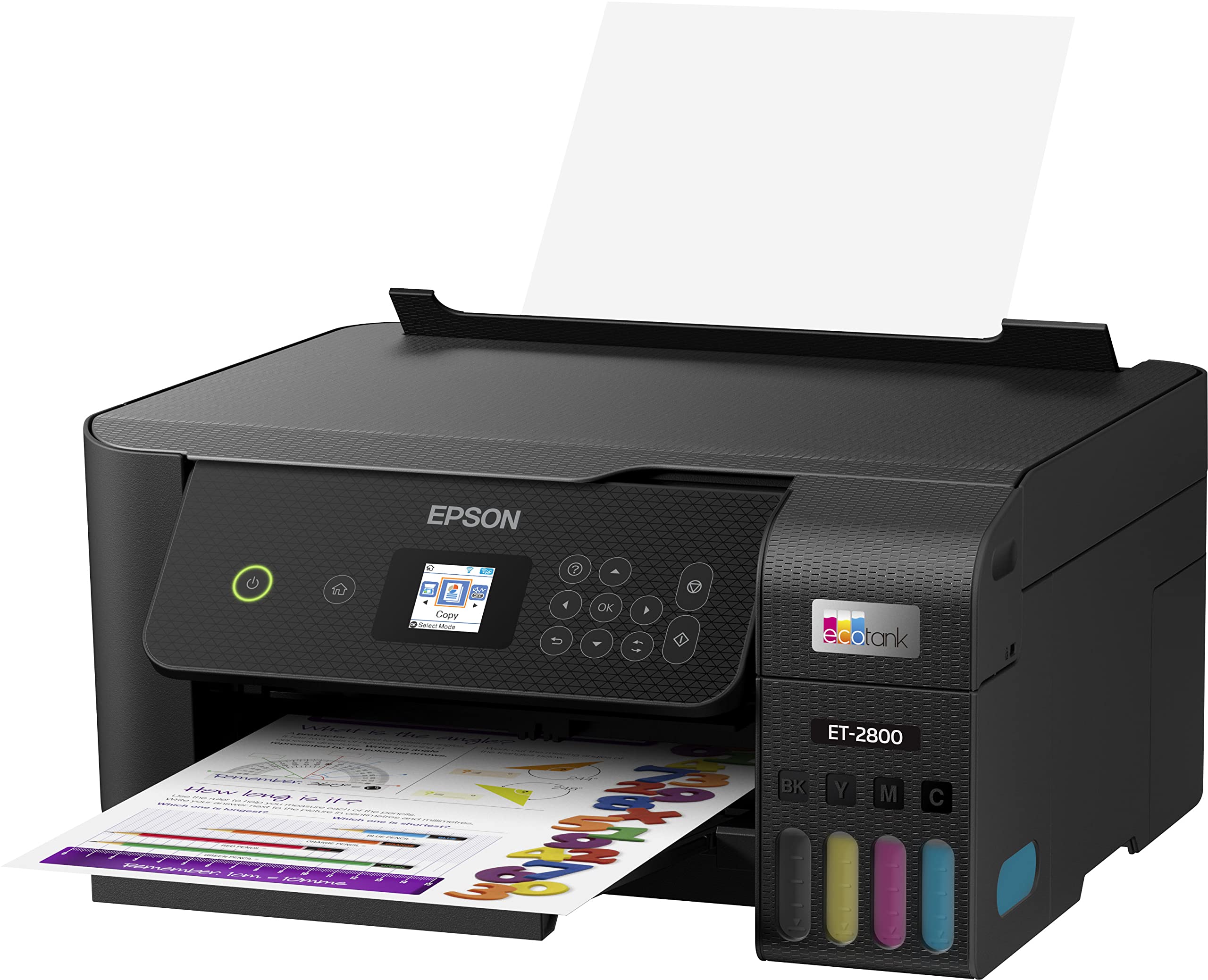 Epson EcoTank ET-2800 Wireless Color All-in-One Inkjet Printer, Print & Copy & Scan, 1200x2400 dpi, 1.44" Color LCD Display, Cartridge-Free, Photo Printing, Bundle with Printer Cable - Like New