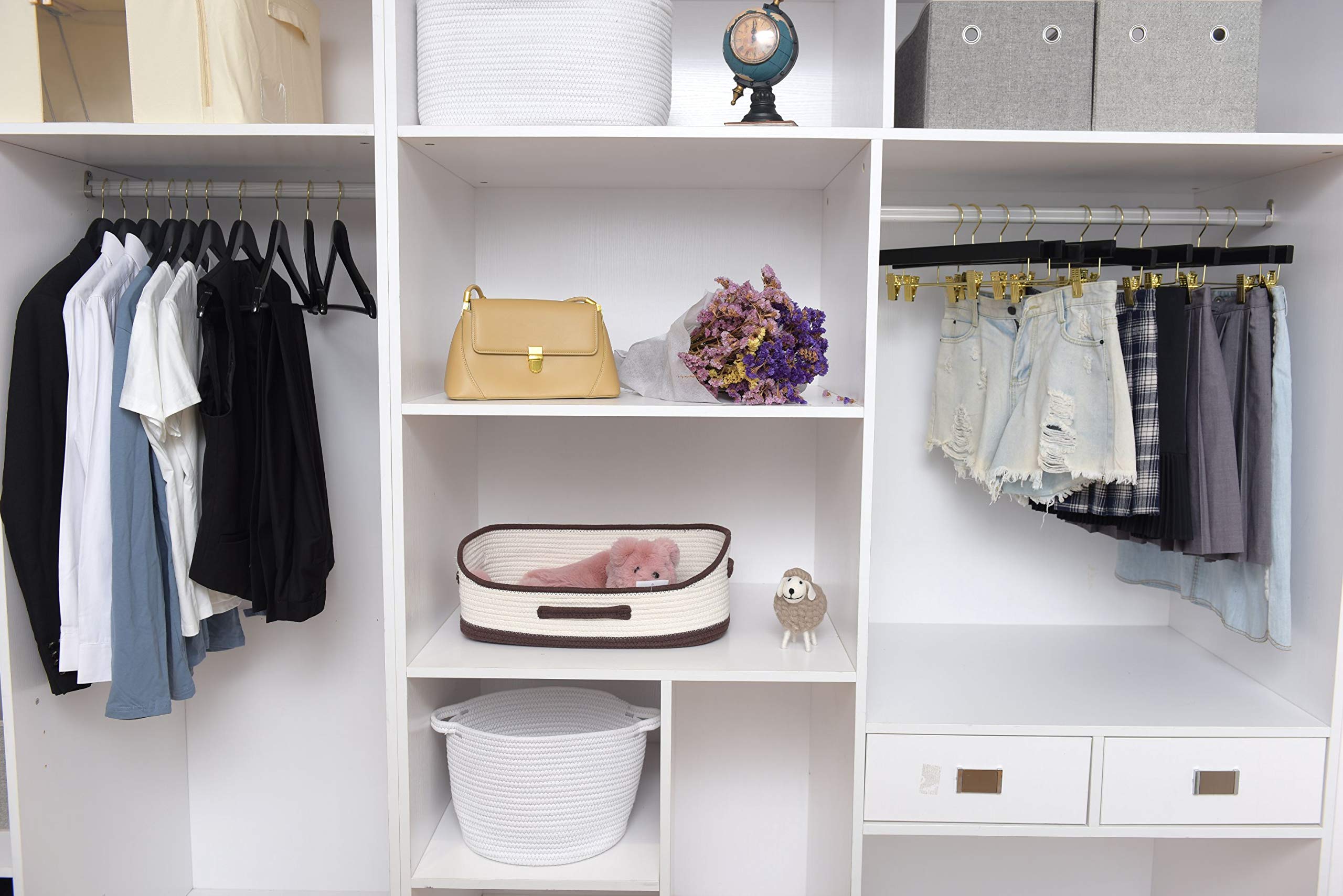 Quality Wooden Hangers - Slightly Curved Hanger 90 Pack Sets - Solid Wood Coat Hangers with Stylish Chrome Hooks - Heavy-Duty Clothes, Jacket, Shirt, Pants, Suit Hangers (White, 90) - Acceptable