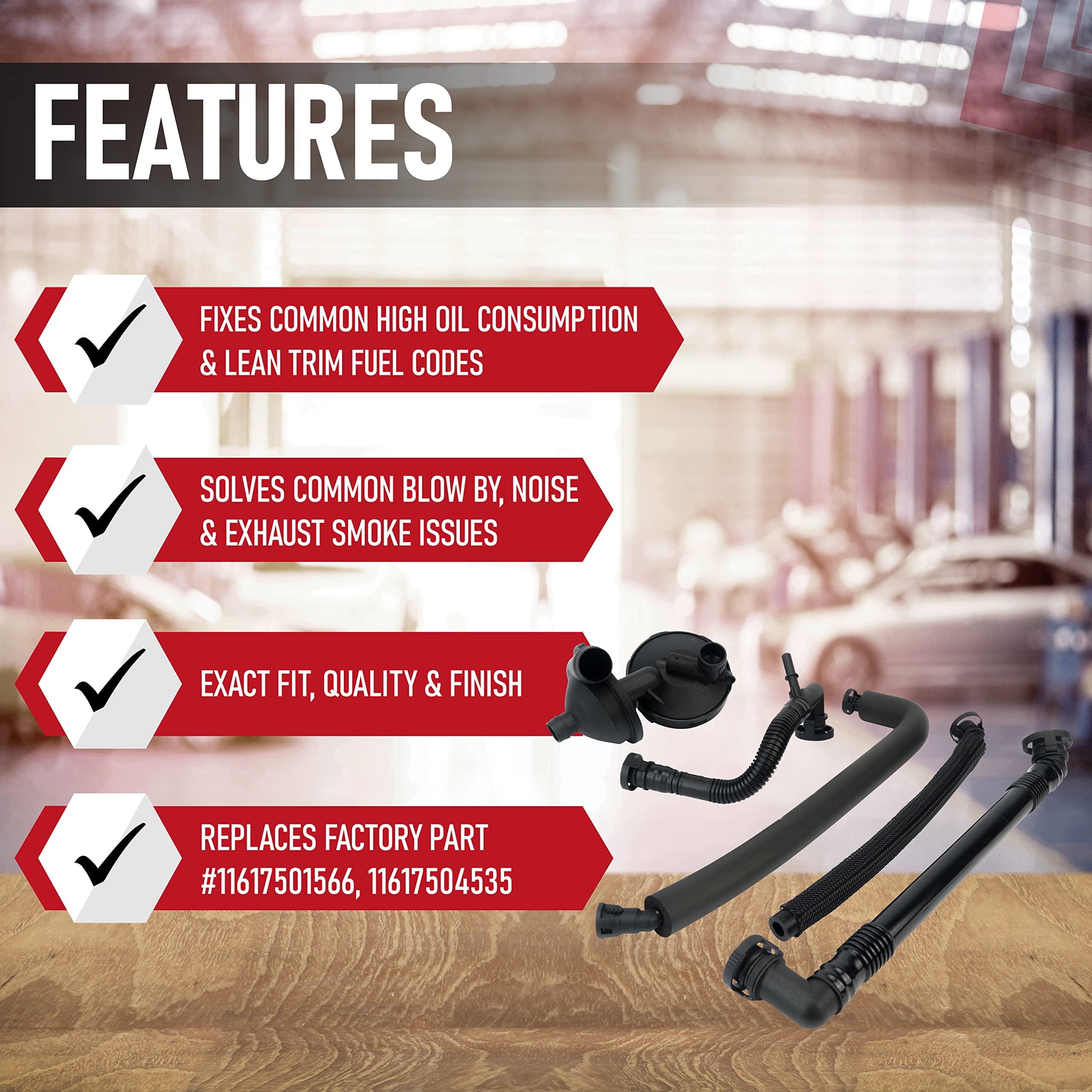 Crankcase Vent Valve Breather Hose Kit, 5 Piece Value Kit - Compatible with BMW Vehicles - E46, E39, E60, 320i, 323i, 325, 325i, 325ci, 328i, 330i, 330ci, 330xi, 525i, 528i - PCV Ventilation Separator - Like New