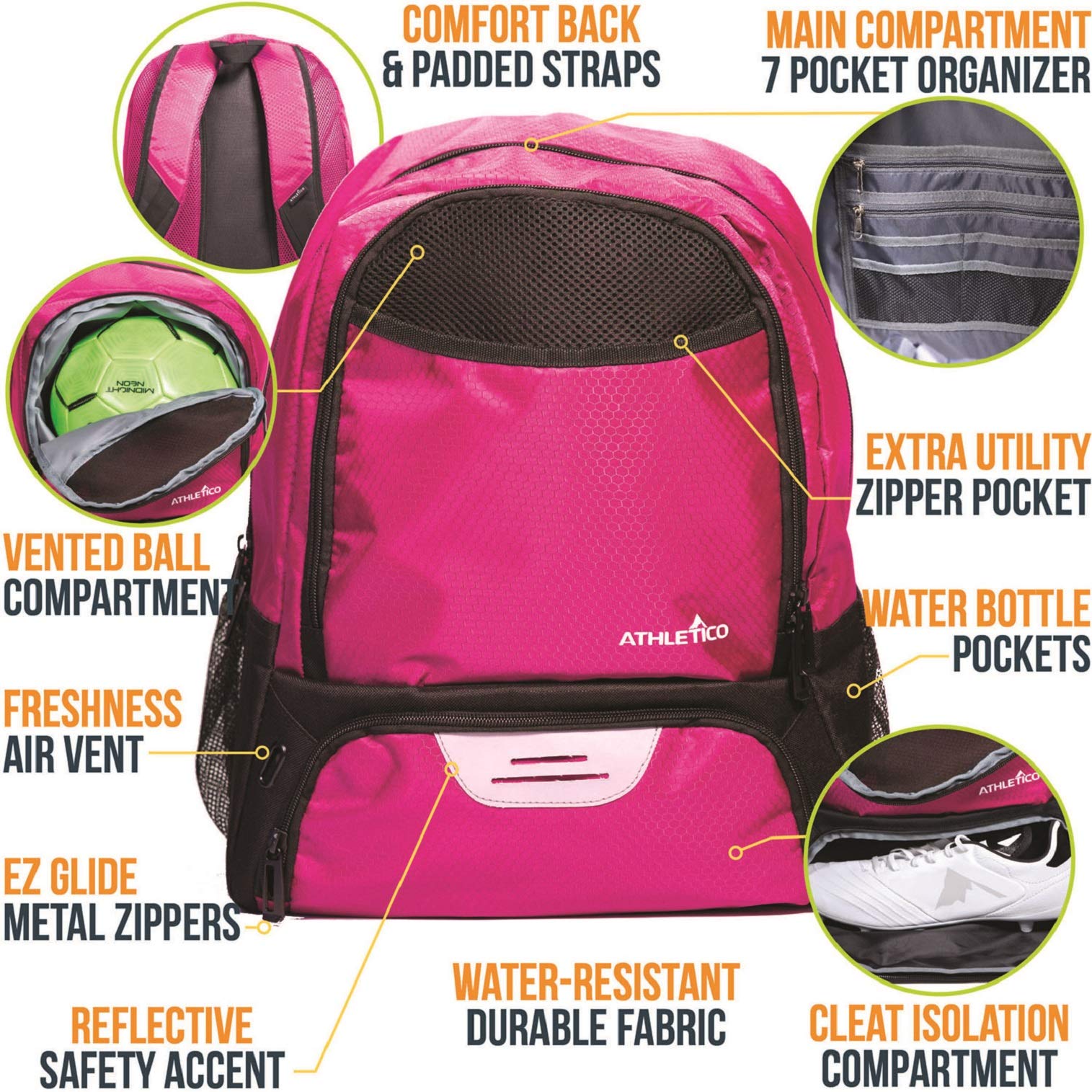 Athletico Youth Soccer Bag - Soccer Backpack & Bags for Basketball, Volleyball & Football | Includes Separate Cleat and Ball Compartment (Black) - Acceptable