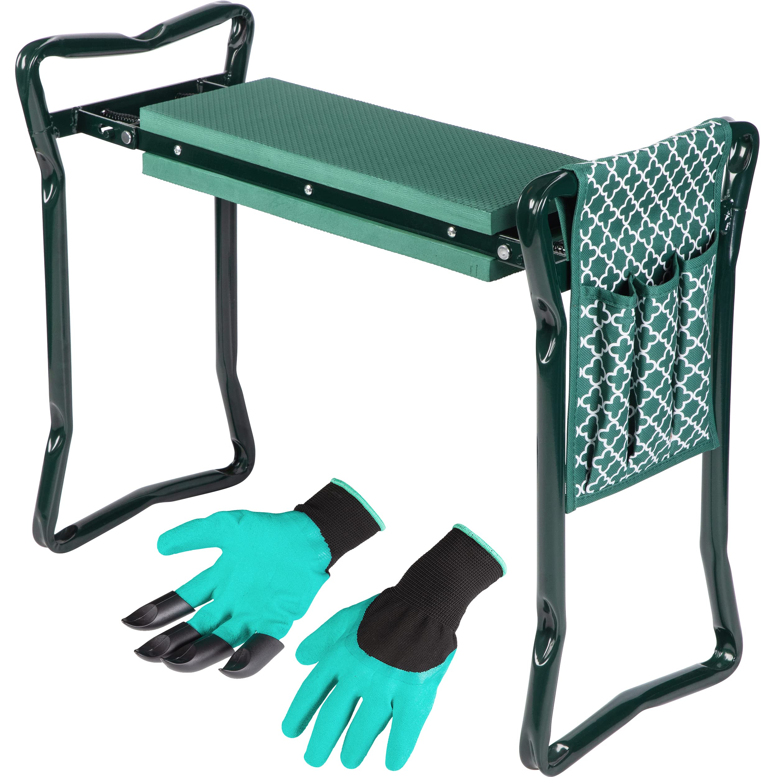 Garden Kneeler and Seat - Protects Knees, Clothes From Dirt and Grass Stains - Foldable Stool For Easy Storage - EVA Foam Pad -Sturdy, Lightweight Bench with Designed Tool Pouch -Free Gloves Included - Very Good