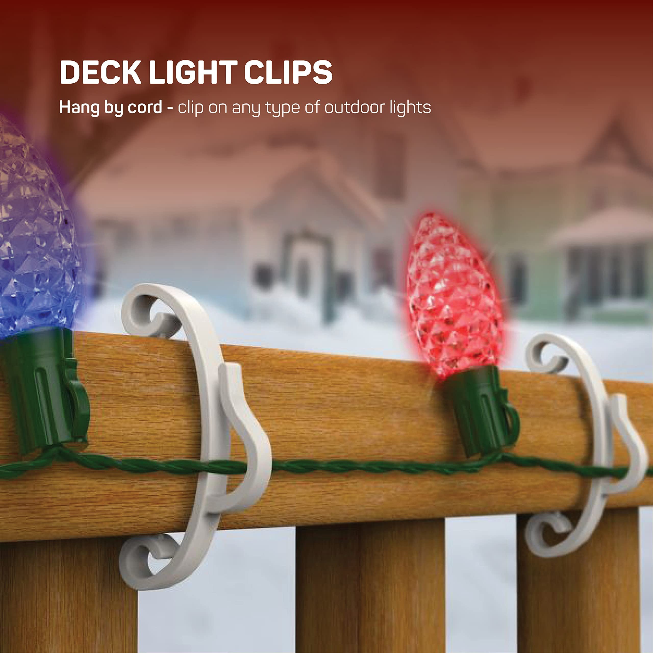 SEWANTA Holiday Light Clips Deck light Clips - Fascia Boards Clips, Banister light clips - Mount to Decks, Roof Eaves, Fence, And Staircases. Christmas light clips - Made In USA No Tools Required - Like New