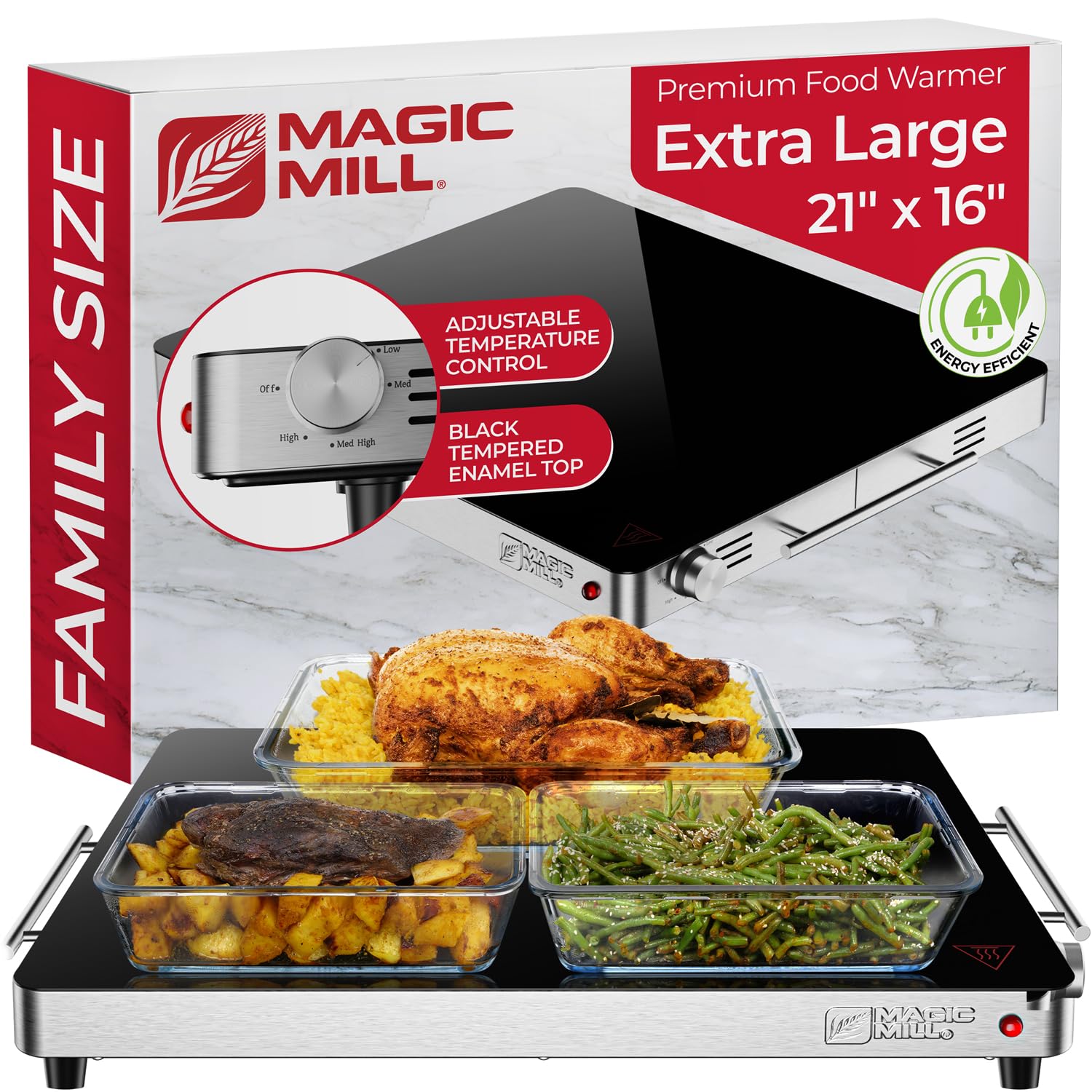 Magic Mill Extra Large Food Warmer for Parties | Electric Server Warming Tray, Hot Plate, with Adjustable Temperature Control, for Buffets, Restaurants, House Parties, Party Events (21" x 16")  - Acceptable