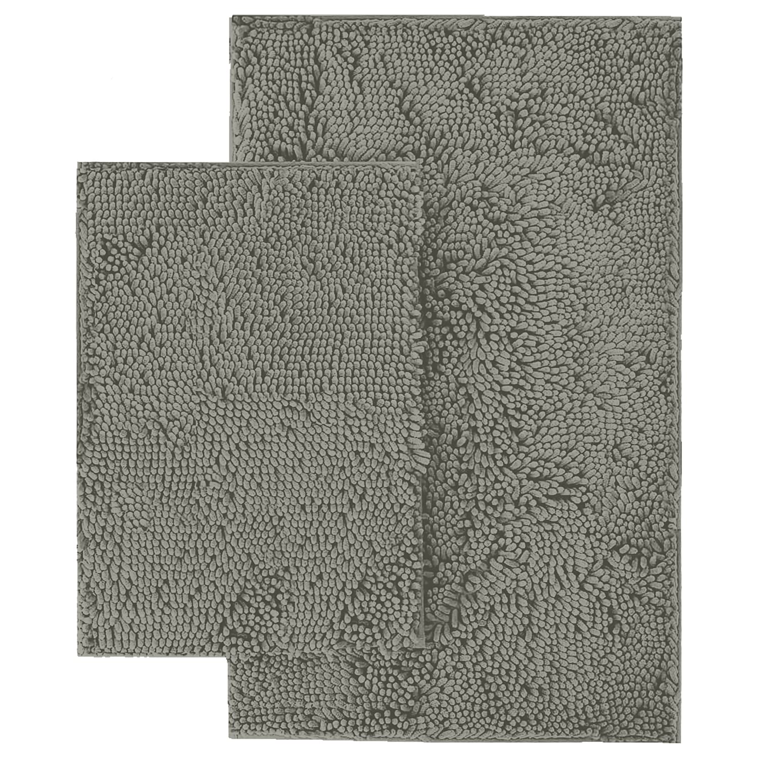 LuxUrux Bathroom Rugs 2 Piece Set-Extra-Soft Plush Bath mat Shower Bathroom Rugs,1" Chenille Microfiber Material, Super Absorbent (Standard Set, Warm Grey), 30" x 20" Plus 23" x 15" - Like New