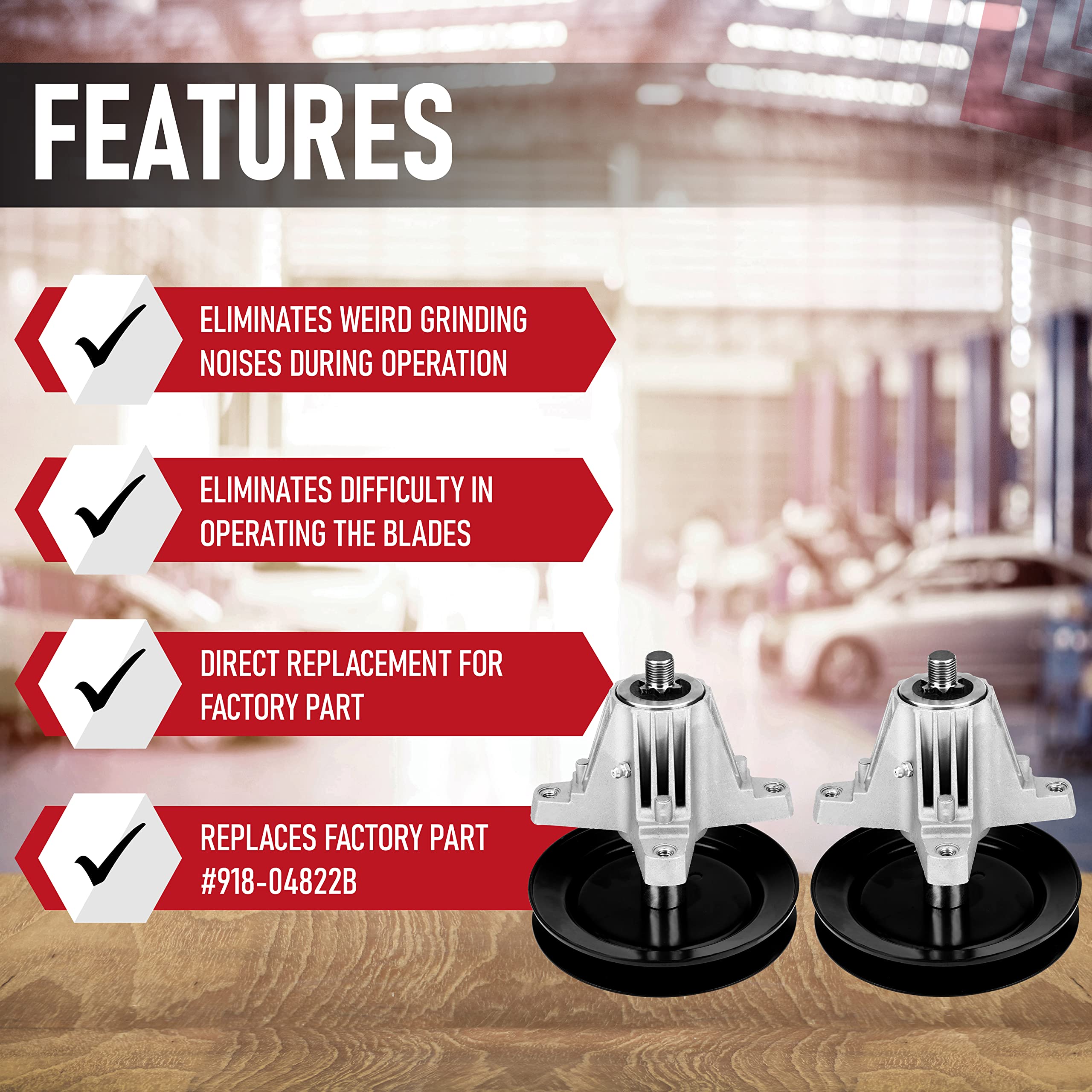 Replacement Lawn Mower Spindle Assembly with Pulley Set of 2 - Compatible with Cub Cadet, Troy-Bilt, MTD 42 Inch Deck - Replaces 918-04822B, 618-04822, 618-04822A, 618-04822B, 918-04889, 91804889A - Very Good