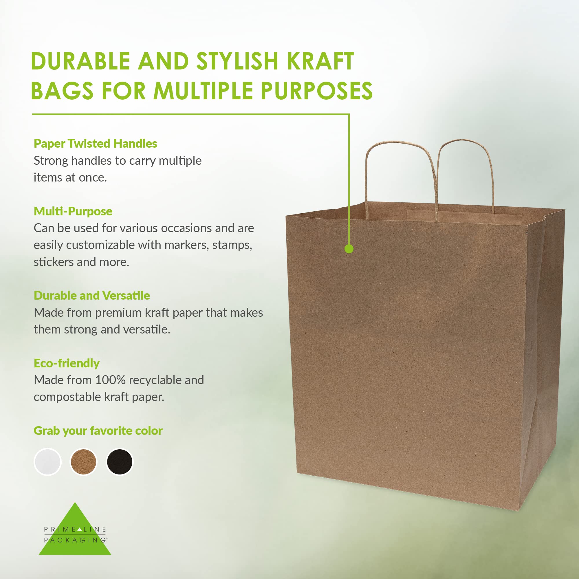 Prime Line Packaging 14x10x16.5 100 Pack Large Brown Paper Bags with Handles, Heavy Duty Paper Bags for Small Business, Boutique Shopping Grocery Bulk - Like New