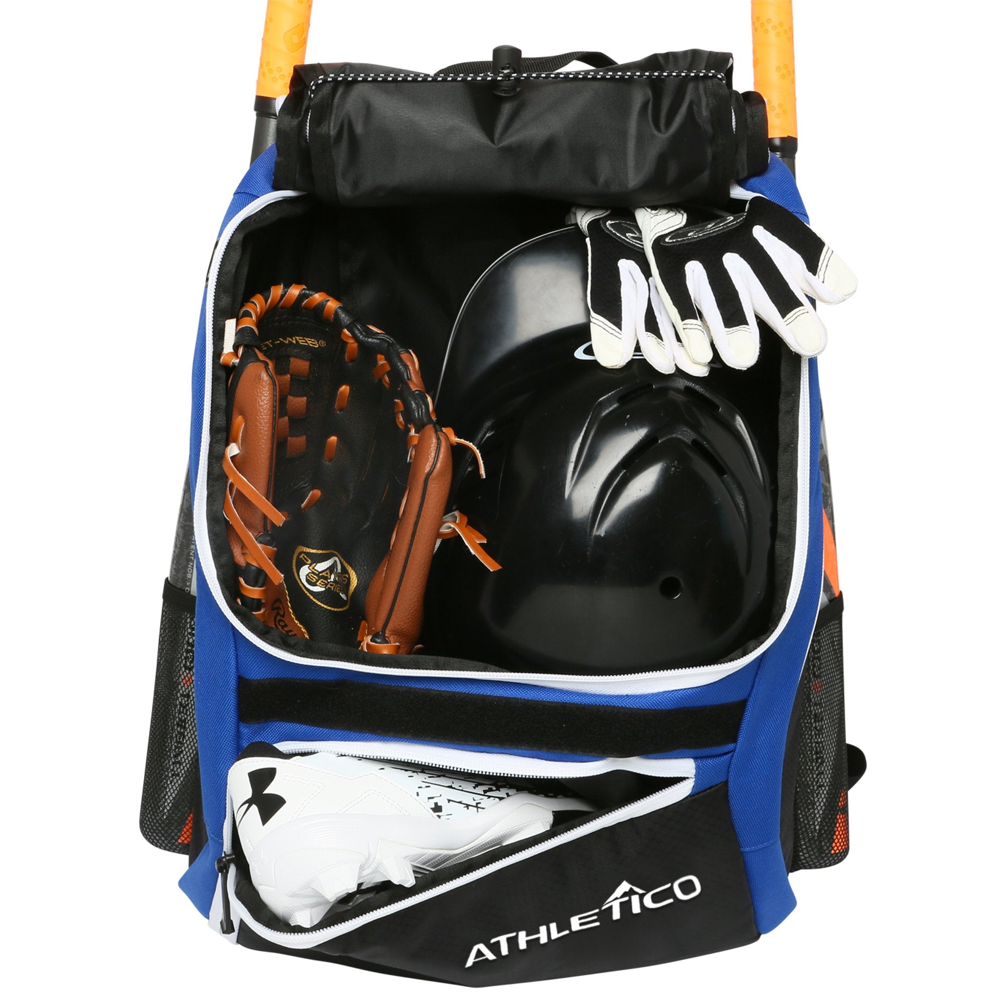 Athletico Baseball Bat Bag - Backpack for Baseball, T-Ball & Softball Equipment & Gear for Youth and Adults | Holds Bat, Helmet, Glove, & Shoes | Separate Shoe Compartment & Fence Hook (Blue) - Good