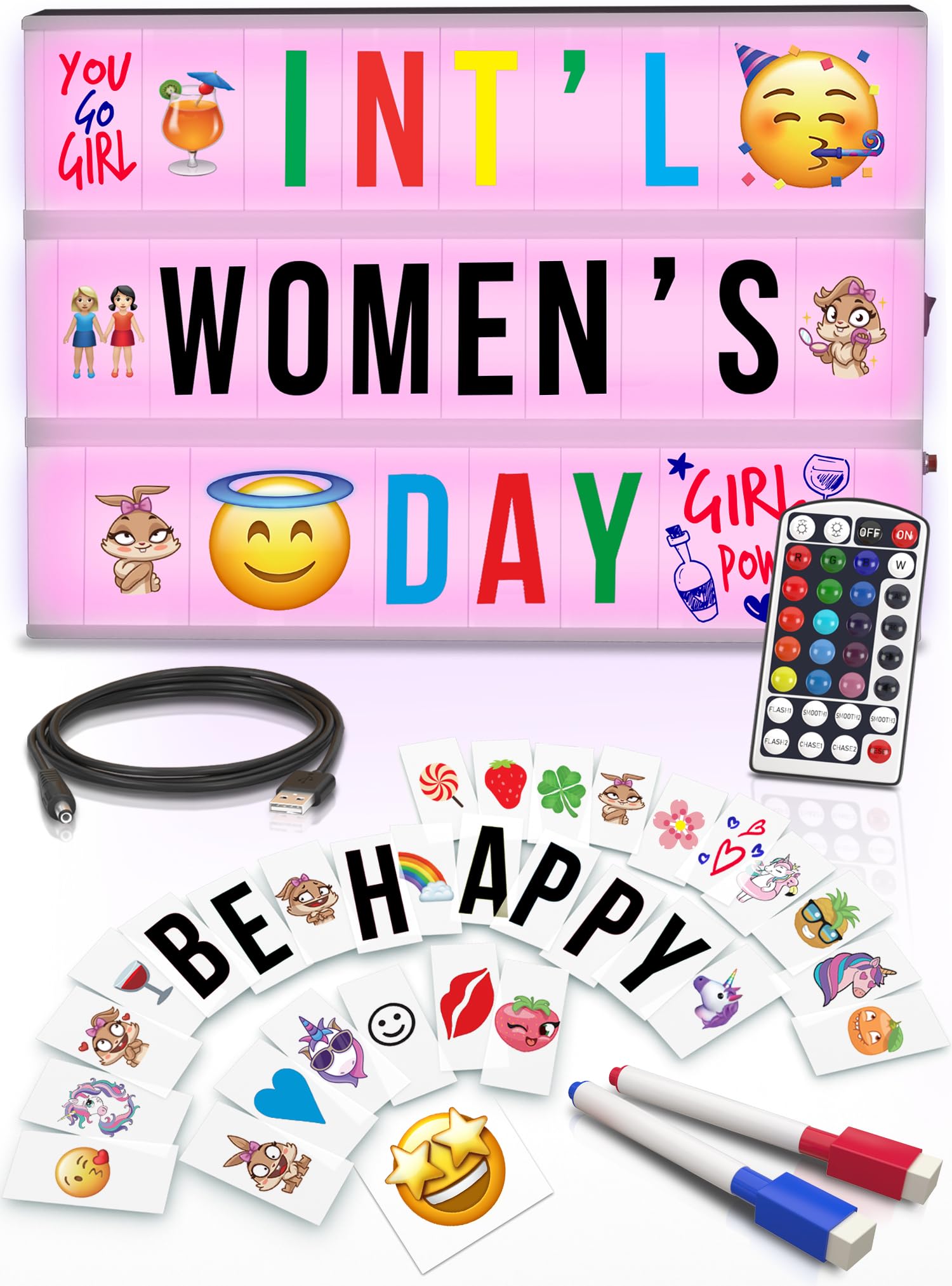 Cinema Light Box with Letters � VOL 2.0! Marquee Color Changing Lightbox Sign with 352 Black Letters & Emoji & 2 Markers- Premium Light Up Letter Board � 16 Dimmable Remote-Controlled Colored Options  - Acceptable