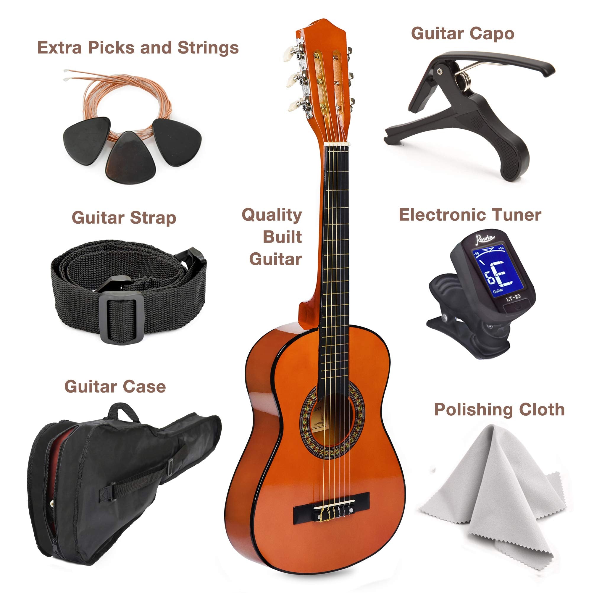 30" Left Handed Wood Guitar with Case and Accessories for Kids/Girls/Boys/Teens/Beginners (Mahogany) - Like New