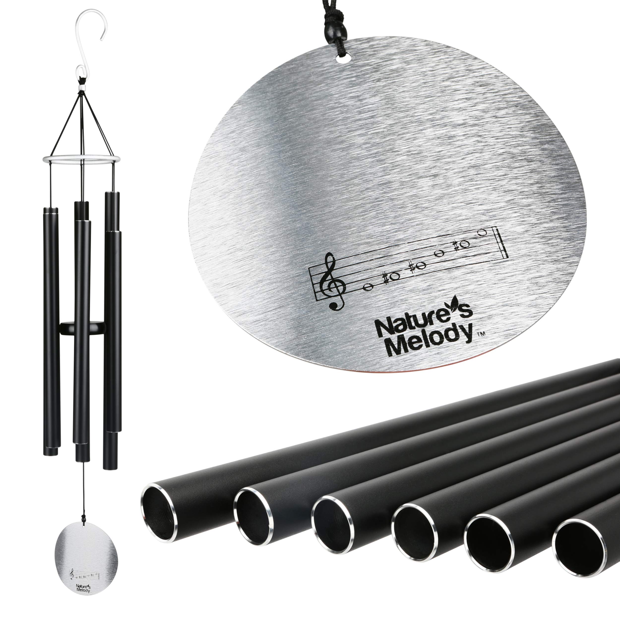 Nature's Melody Aureole Tunes Wind Chimes – Outdoor Windchime with 6 Tubes Tuned to Pentatonic Scale, 100% Rustproof Aluminum, Powder Finish & S Hook Hanger for Sympathy, Memorial Gift or Zen Garden - Like New