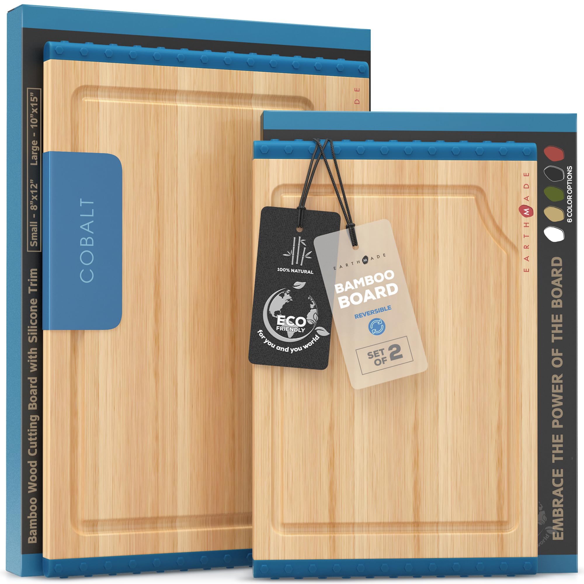 All-Solution Wood Cutting Board,Set of 2 Bamboo Chopping Board with Juice Grooves,Reversible Nonslip Silicone Edges-5 Yr Warranty - Like New