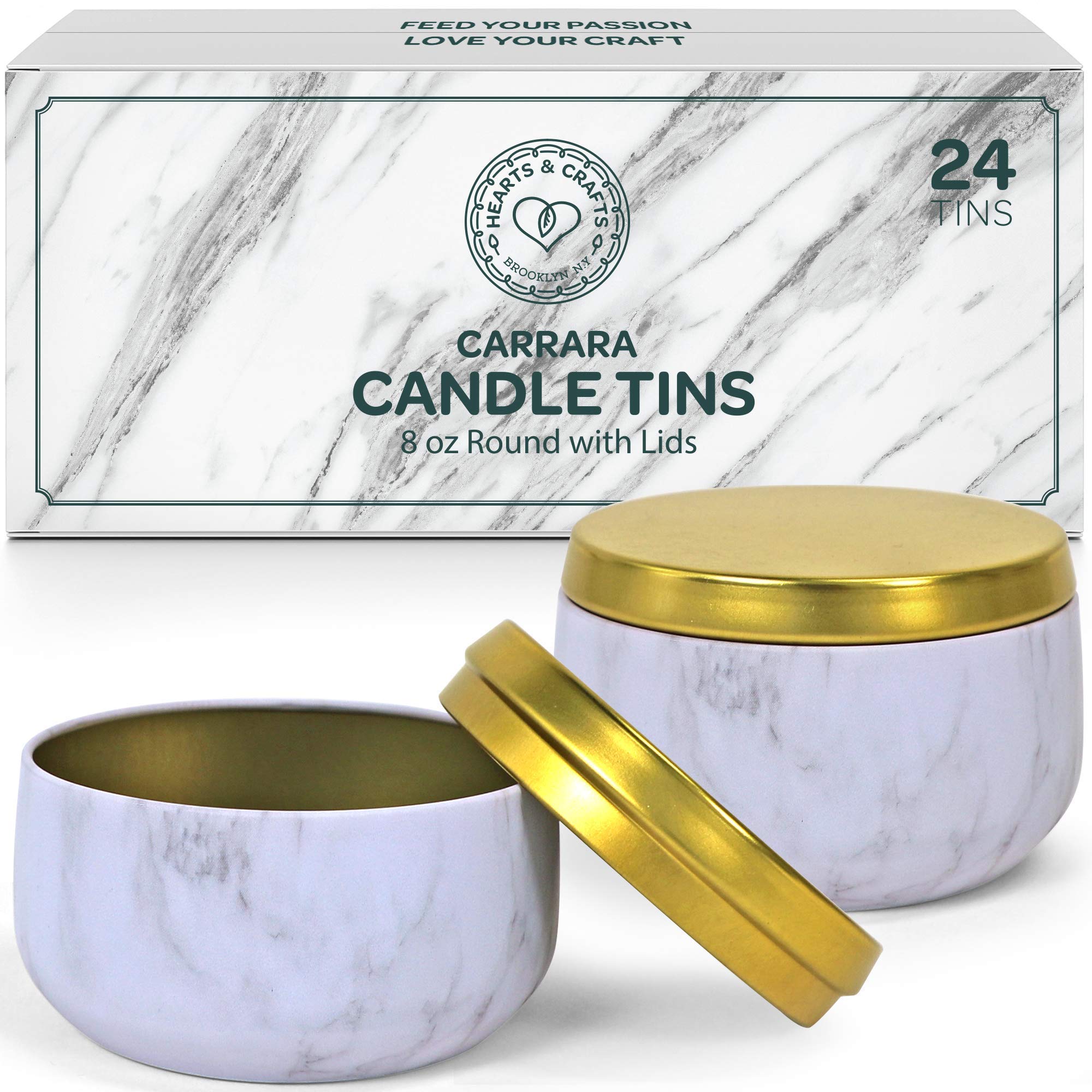 Hearts & Crafts Marble Candle Tins 8 oz with Lids - 24-Pack of Bulk Candle Jars for Making Candles, Arts & Crafts, Storage, Gifts, and More - Empty Candle Jars with Lids  - Like New
