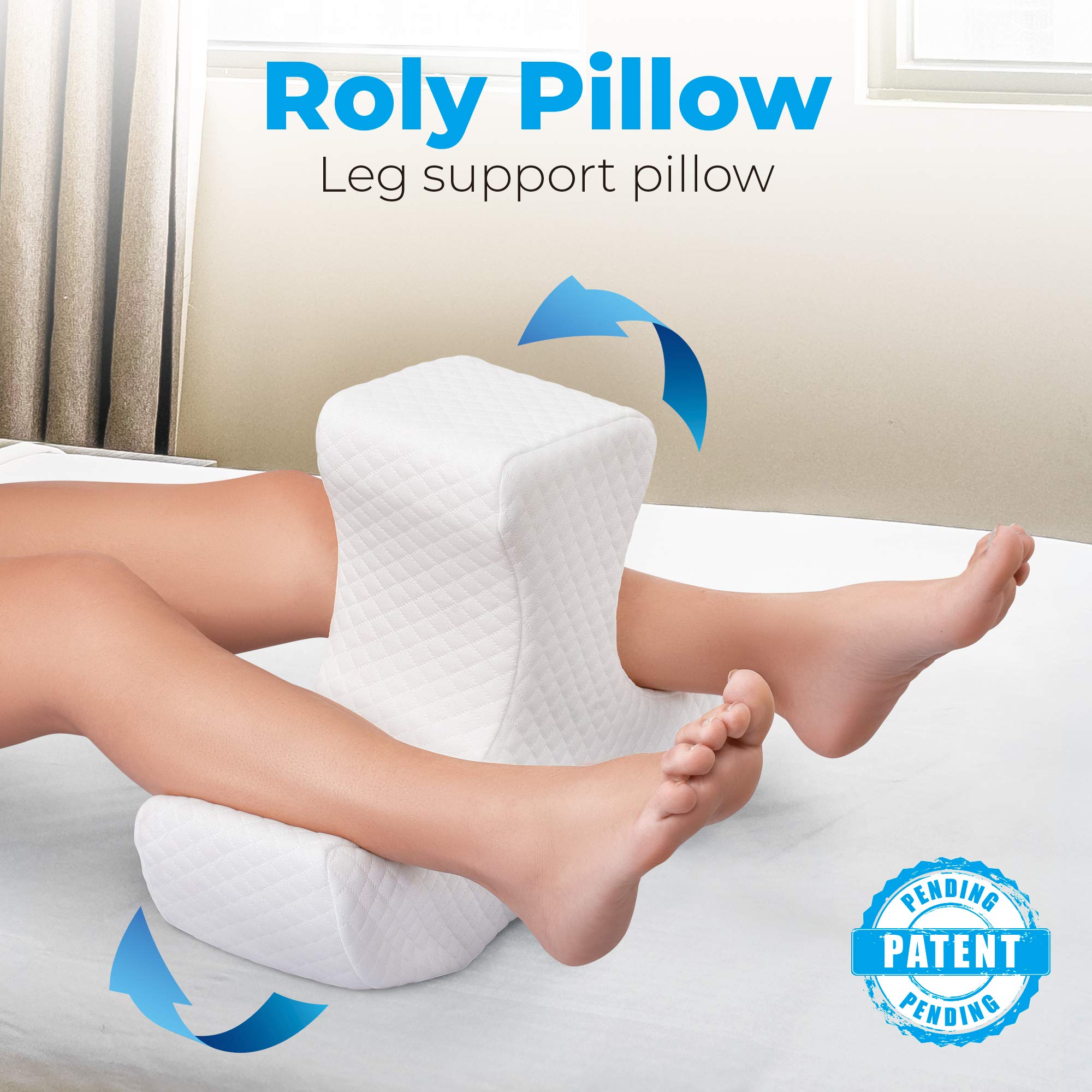 Leg Support Memory Foam Pillow For Sleeping - Unique Patented Design - Combines Function of Knee Pillow & Half Moon Bolster Leg Pillow - Self Adjusting - No Straps Needed - Comfortable and Convenient - Acceptable