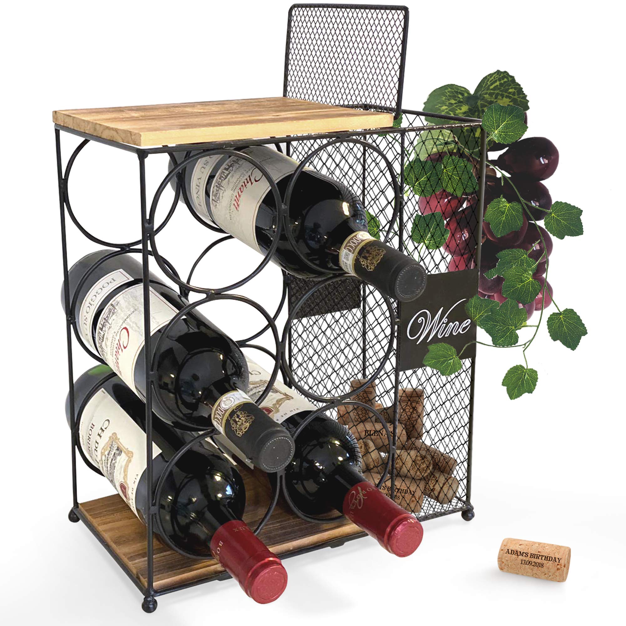 Anna Stay Countertop Wine Rack - Wine Bottle Holder with Cork Storage, Decorative Wine Racks - Wine Gifts for Women & Beautiful Housewarming Gift, Stylish Wine Bottle Holder for Your Home Decor - Like New