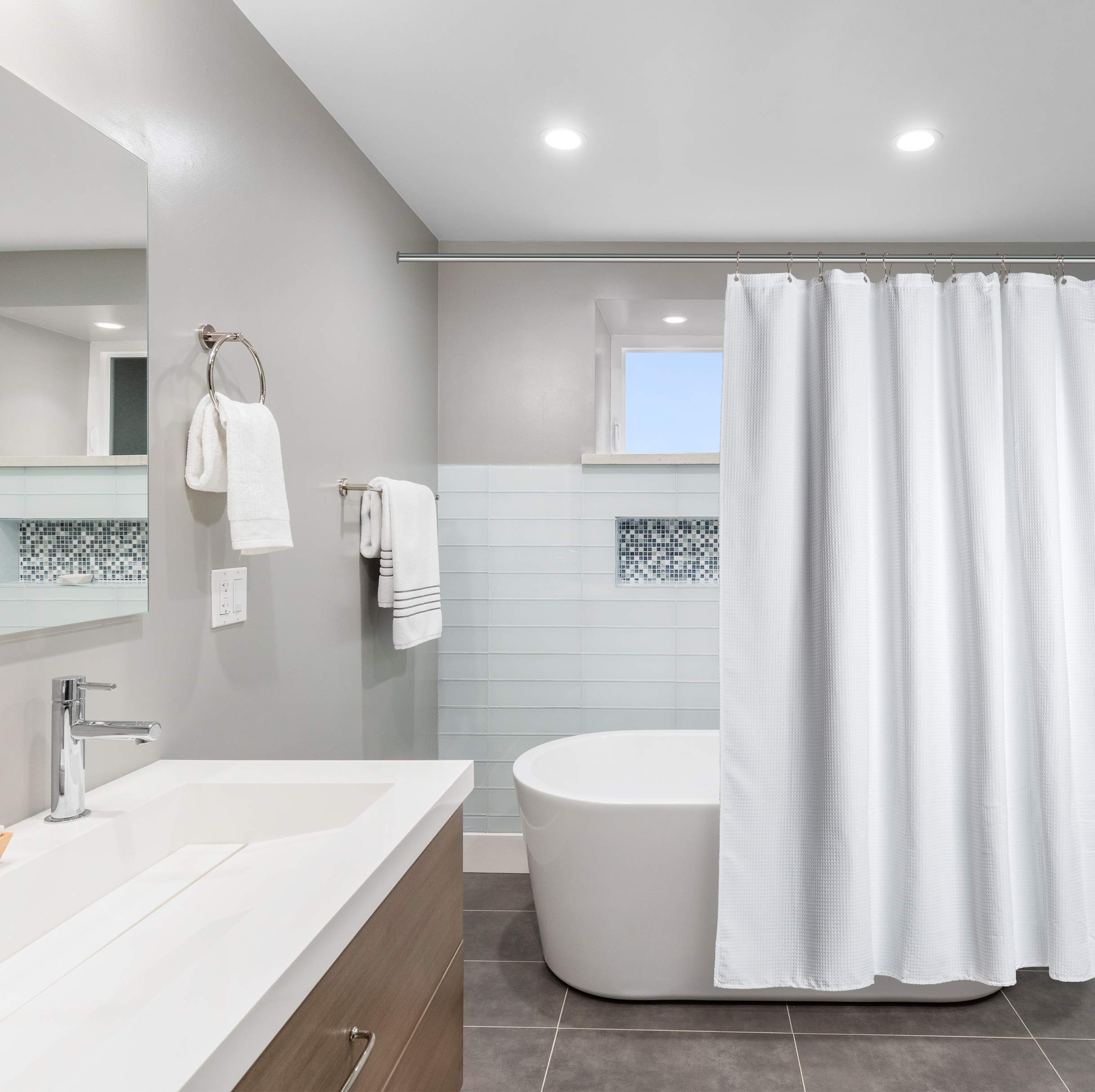 Creative Scents Fabric White Shower Curtain for Bathroom - Spa, Hotel Luxury Matt Waffle Weave Square Design, Water Repellent, 230 GSM Weighty Cloth, 72" x 72" for Decorative Bathroom Curtains - Like New