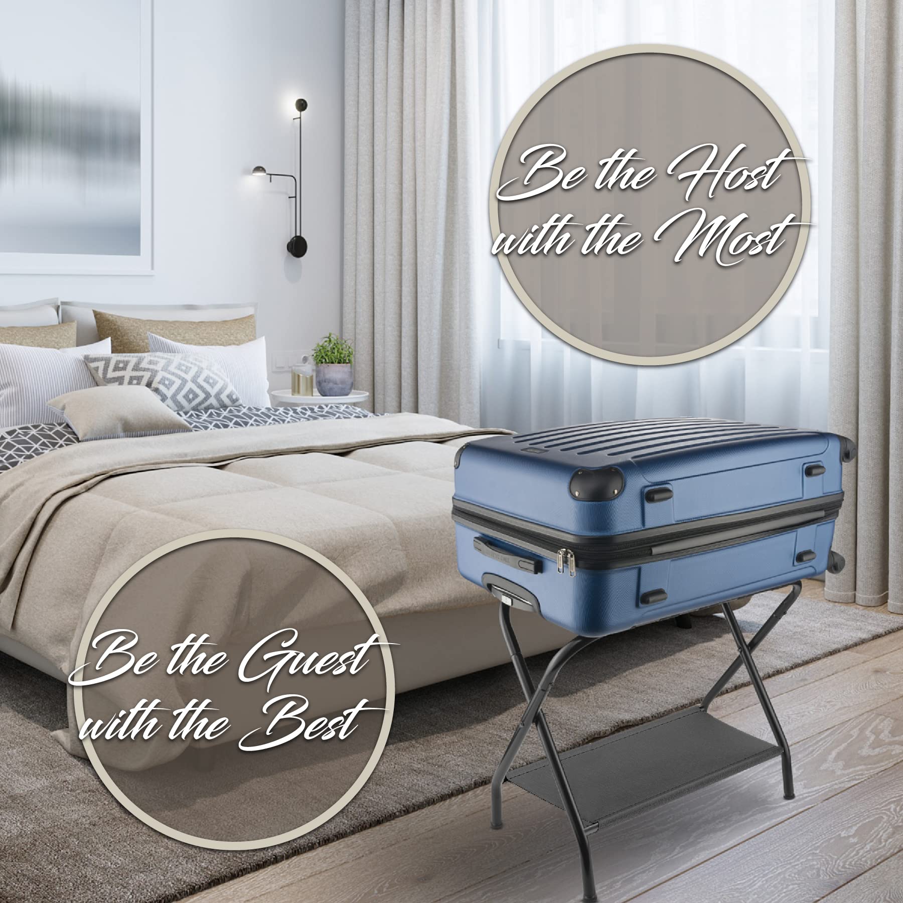 Bartnelli Folding Luggage Rack Collapsible Metal Suitcase Stand With Shelf - Like New