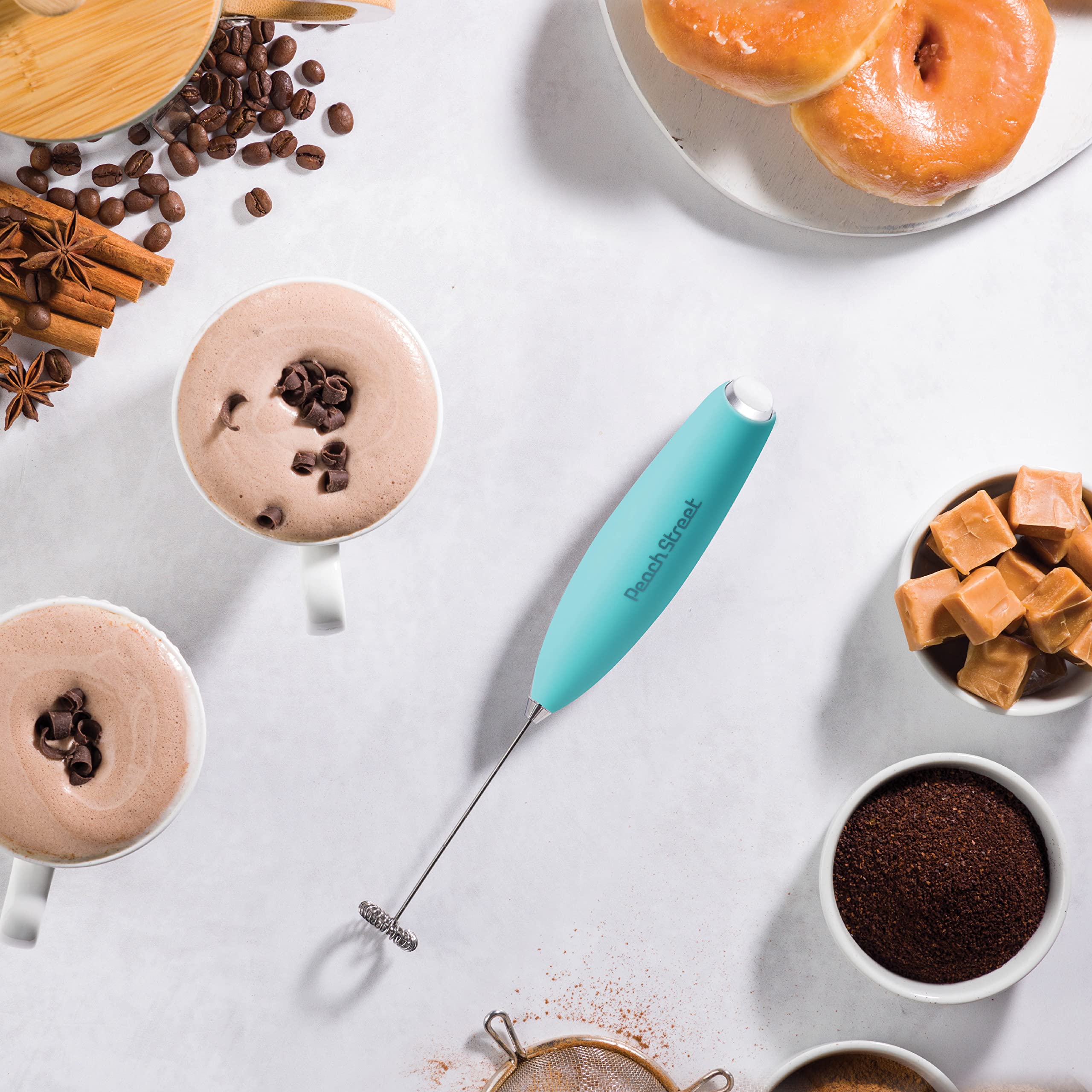 Powerful Handheld Milk Frother, Mini Milk Foamer, Battery Operated (Not included) Stainless Steel Drink Mixer for Coffee, Lattes, Cappuccino, Frappe, Matcha, Hot Chocolate. - Like New