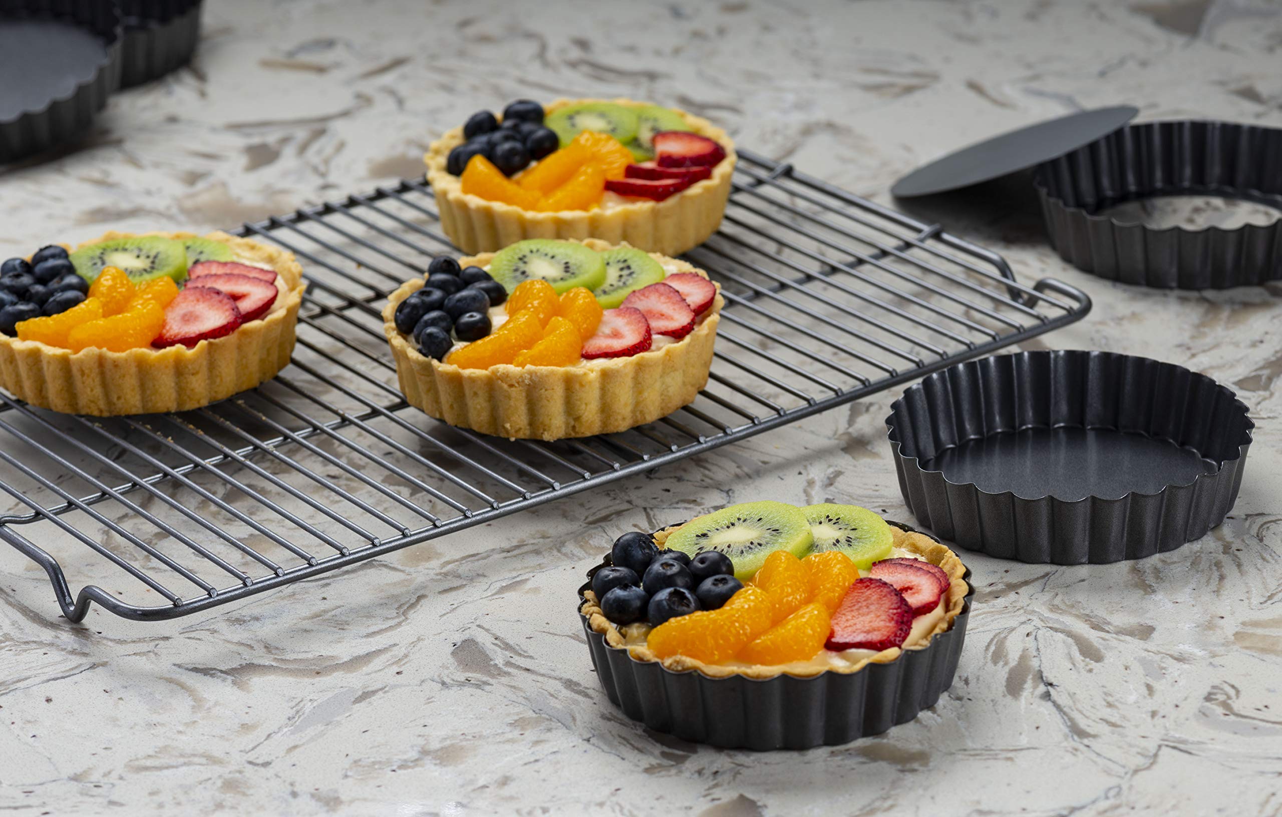 Gourmia GPA9375 Mini Tart Pans with Removable Bottom - 6 Pack, 5� Diameter, 1� Depth � 100% PFOA free Non Stick Carbon Steel - Miniature Molds For Pies, Cheese Cakes, Desserts, Quiche pan and More - Like New