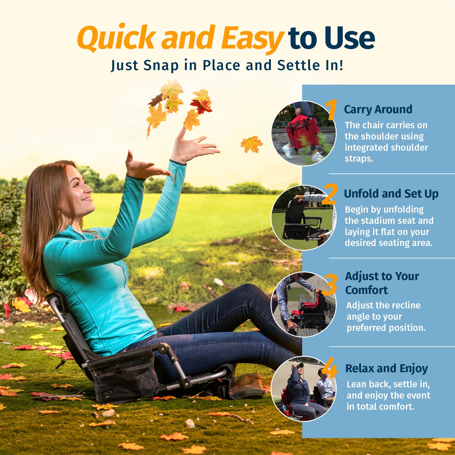 Alpcour Bleacher Seat with Backrest – Premium Stadium Seating for Bleachers: Cushioned, Foldable & Padded Stadium Seat Chair with Arms & Pockets – Perfect for Football & Basketball Games - Good