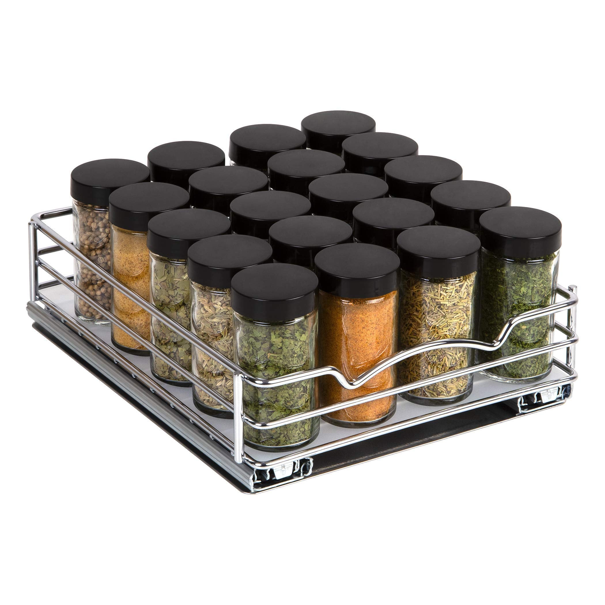 Pull Out Spice Rack Organizer for Cabinet, Heavy Duty-5 Year Limited Warranty, Chrome 8-3/8"Wx 10-3/8"D x 2-1/8 H Slide Out for Upper Kitchen Cabinets and Pantry, Fits Spices, Sauces, Canned Food etc. - Like New