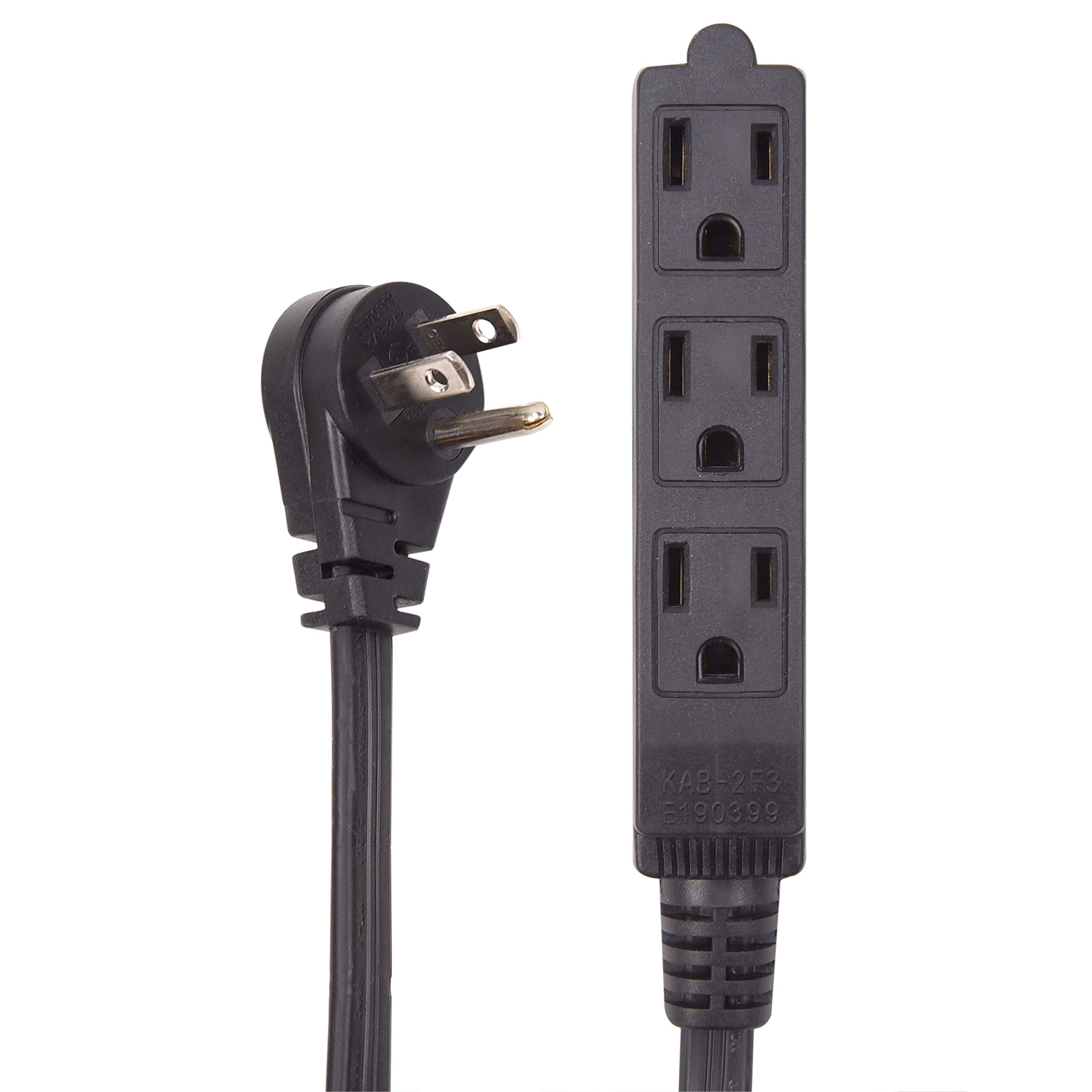 Flat Multiple Outlet Extension Cord for Indoor Use by Electes- UL-Listed 3-Prong Multi Extension Wire- Space-Saving Flat Angled Extension Cord- Black - Like New