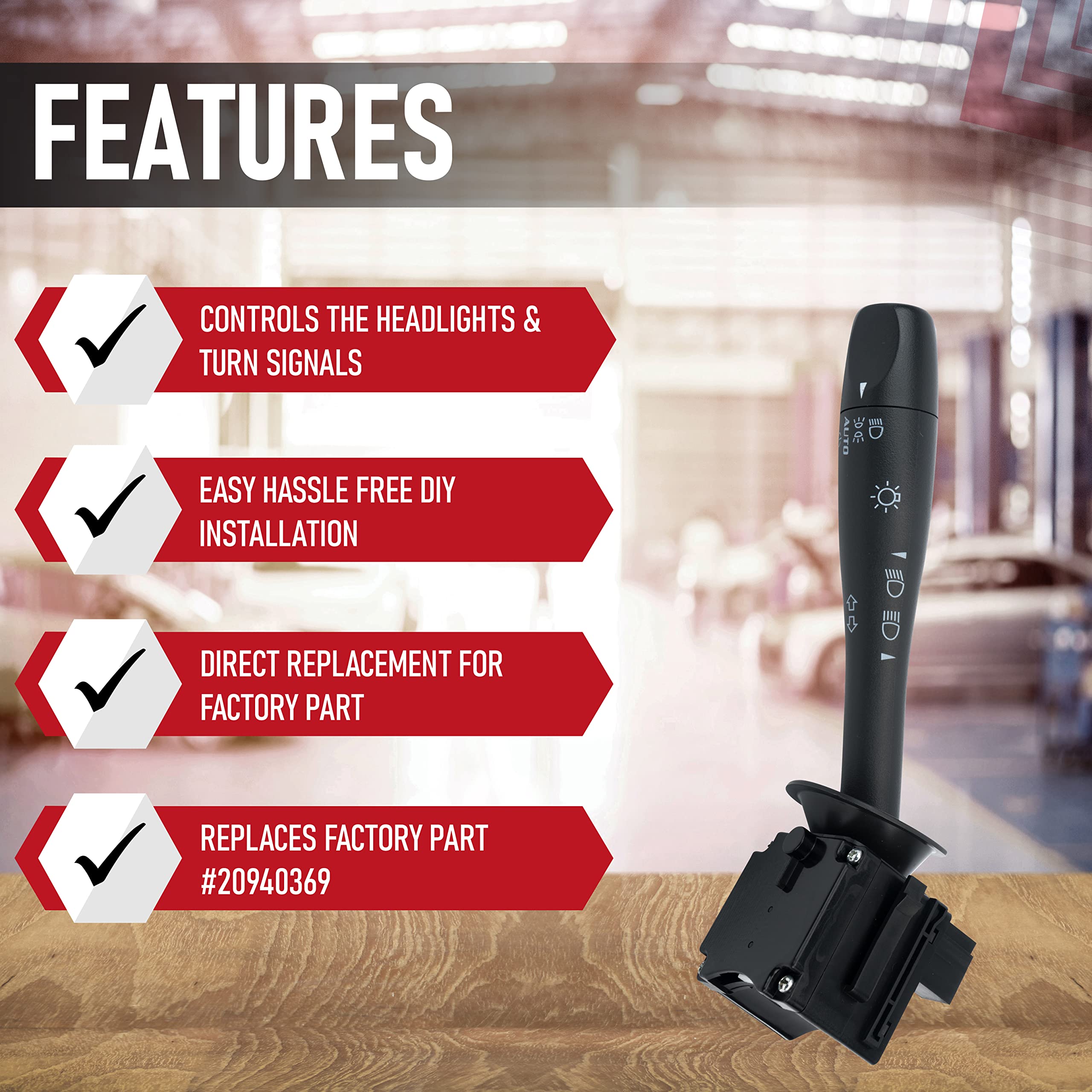 Headlamp Dimmer and Turn Signal Switch - Blinker Lever - Replaces D6253E, SW8004, 20940369 - Compatible with Chevy Malibu, Pontiac G6, Saturn Aura - 2006-2012 Model Years - Very Good